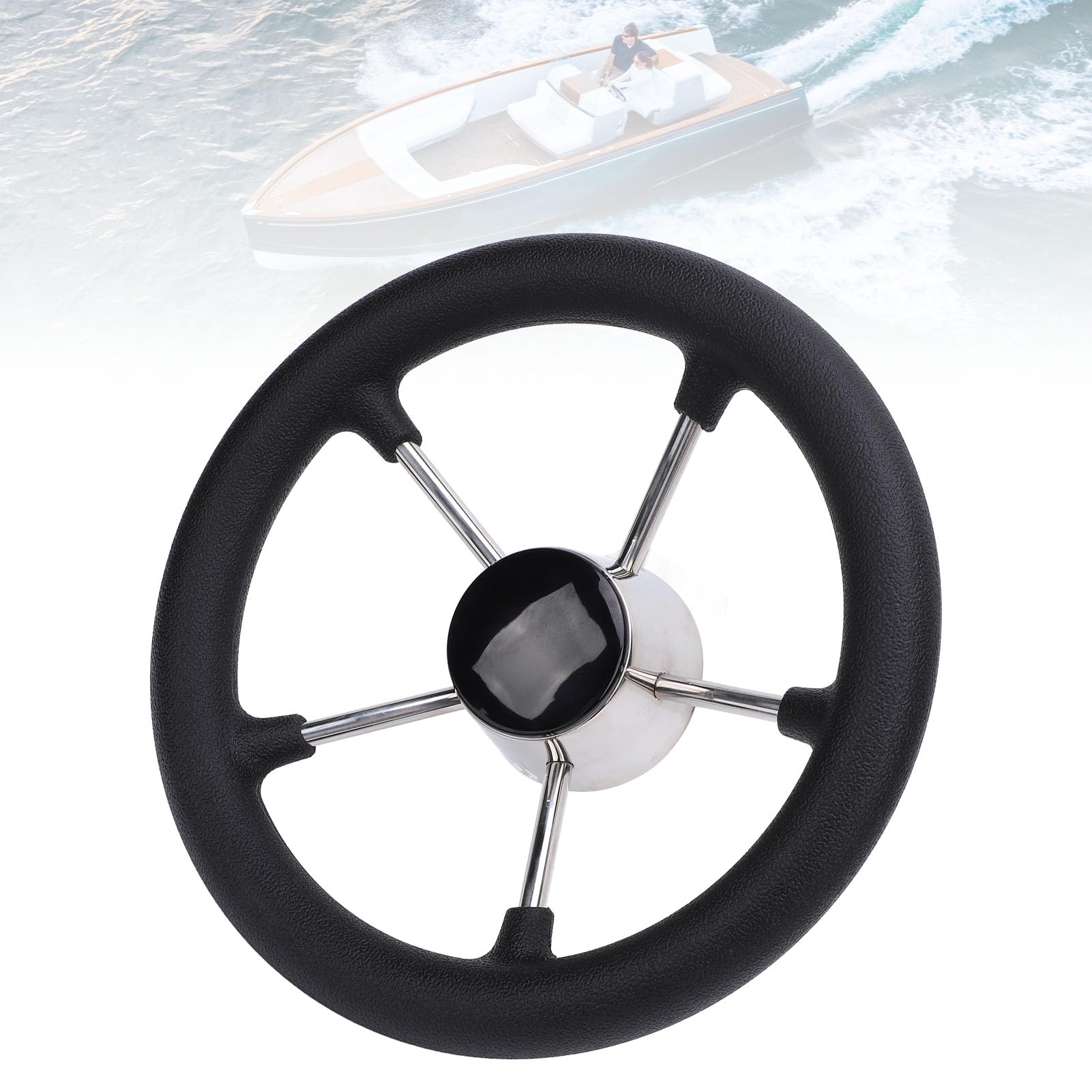 Volante de Dirección Marina de Acero Inoxidable de 11 - Rueda de Bote de Empuñadura de Espuma de 5 Radios 25 ° con Tapa Central, Se Adapta a un Eje Cónico de 3/4 para
