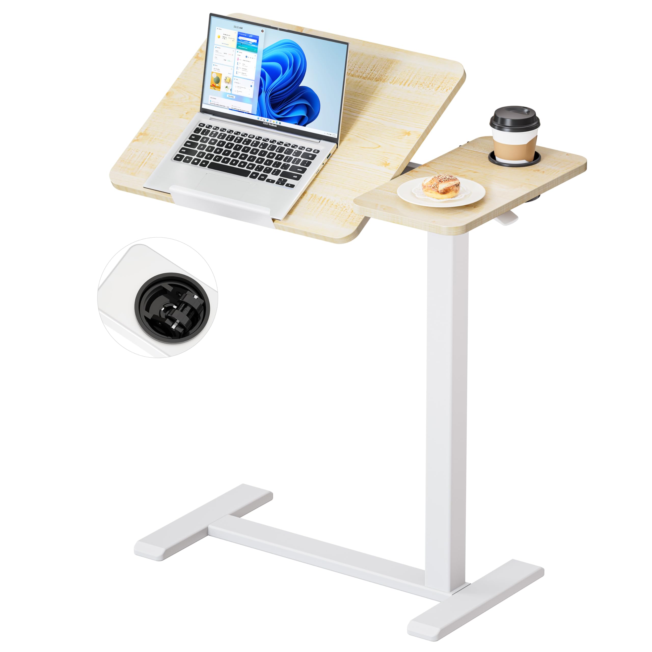 BZIUM Overbed Bedside Table with Hidden Wheels, Adjustable Medical Tilt Top Hospital Bed Table Over The Bed, Rolling Desk Mobile Standing Desk (31.5x15.8, Maple)