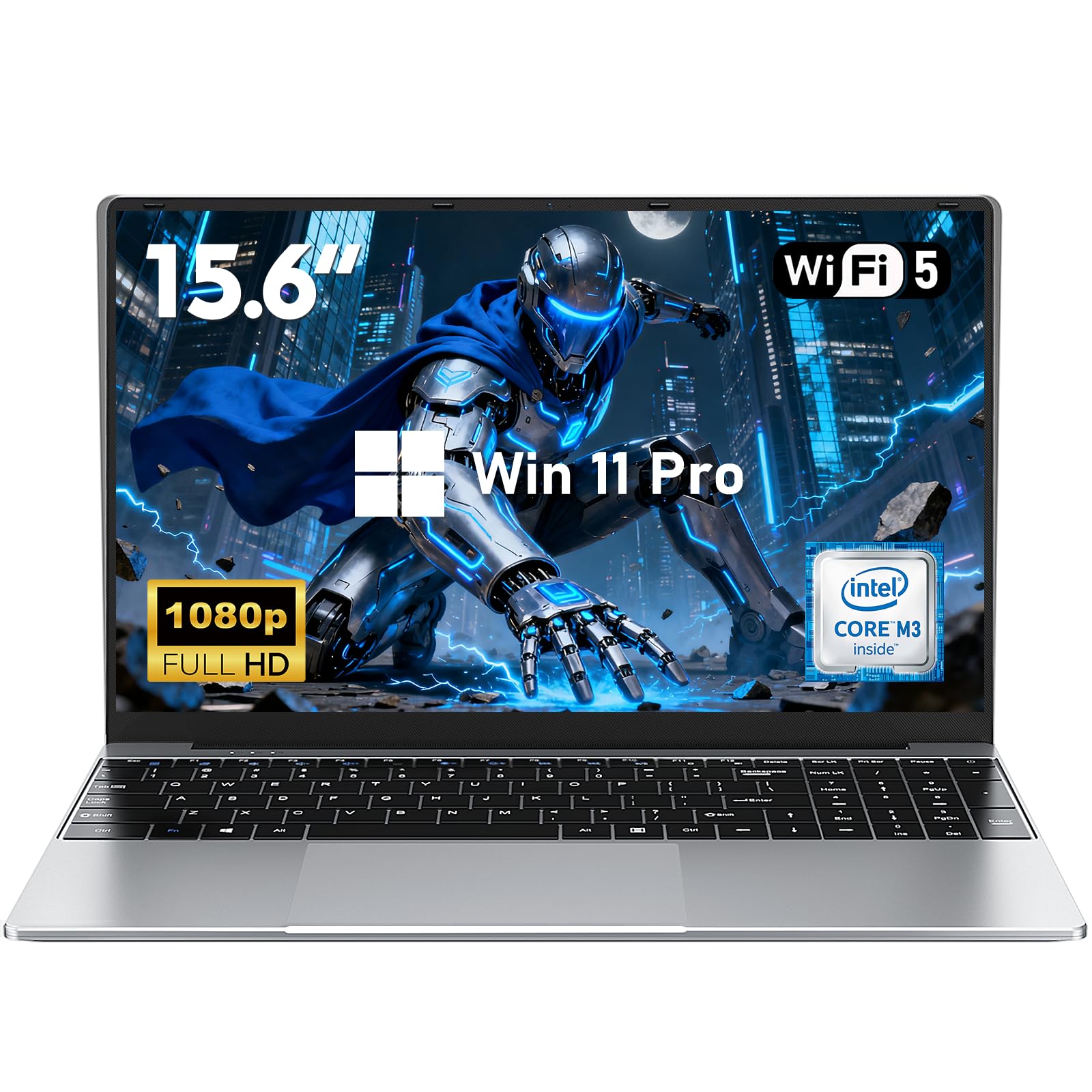 Laptop, Win 11 Pro Laptop Computer 2025, 15.6 Inch Lap Top, 16GB RAM 512GB SSD PC, M3-6Y30 Processor 2.2Ghz, 15.6" FHD 1920 * 1080 Display, WIFI5, BT4.2, Webcam, 38.5Wh Battery, Silver