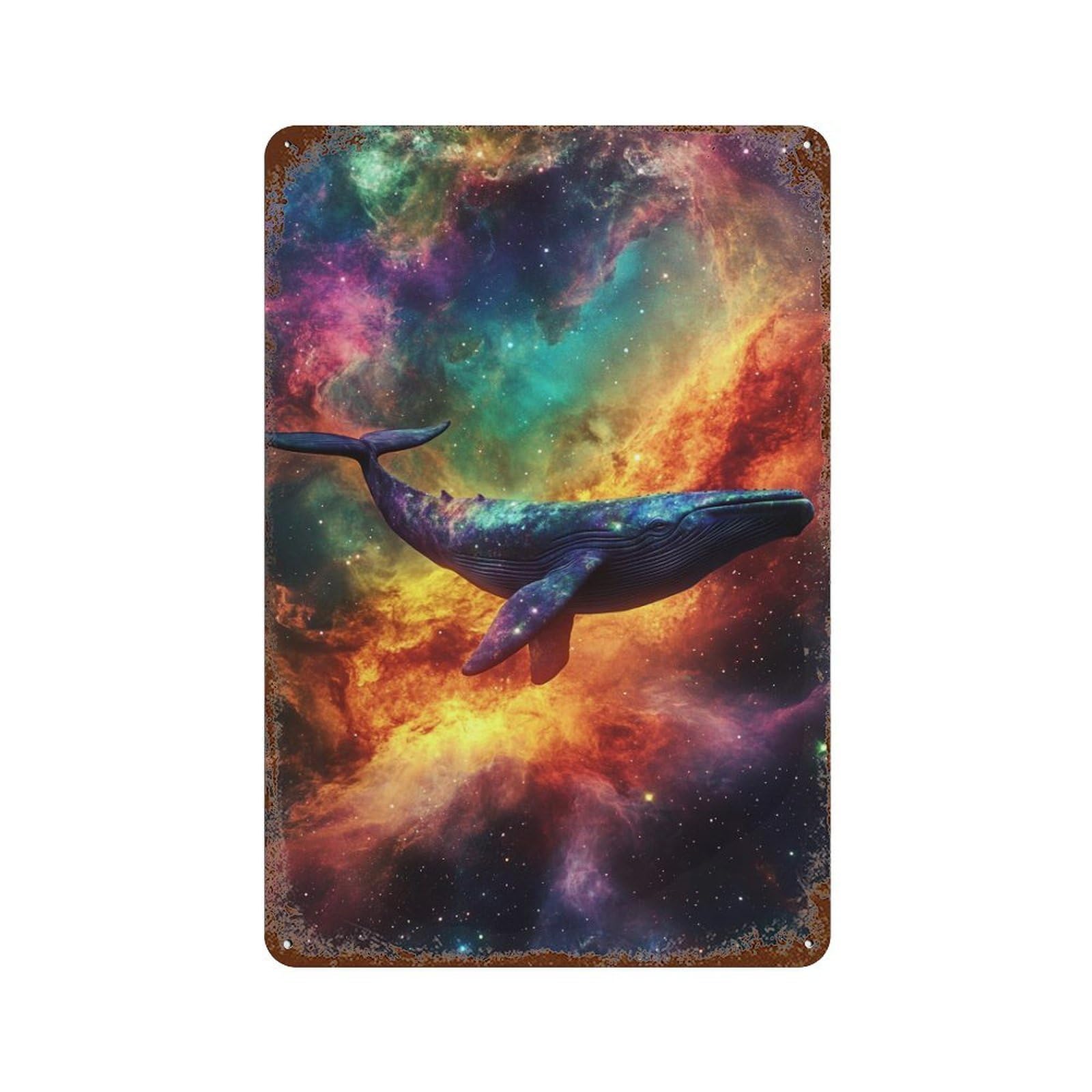 Whale in Space Wallpaper-7 11.8"x7.9" Vintage Rust Metal Sign, Novelty Wall Decor for Living Room, Hallway And Home Decor