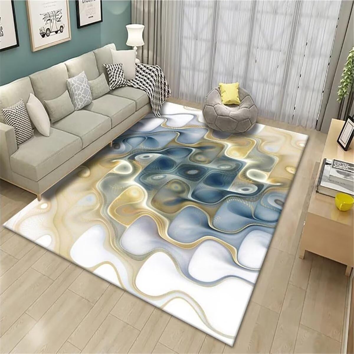 Tepiche Für Schlafzimmer Baby Kinderzimmer Sofa Teppich gelb und blau Farbe mit Schlafzimmer Teppich waschbar Garten Teppich 200X260CM