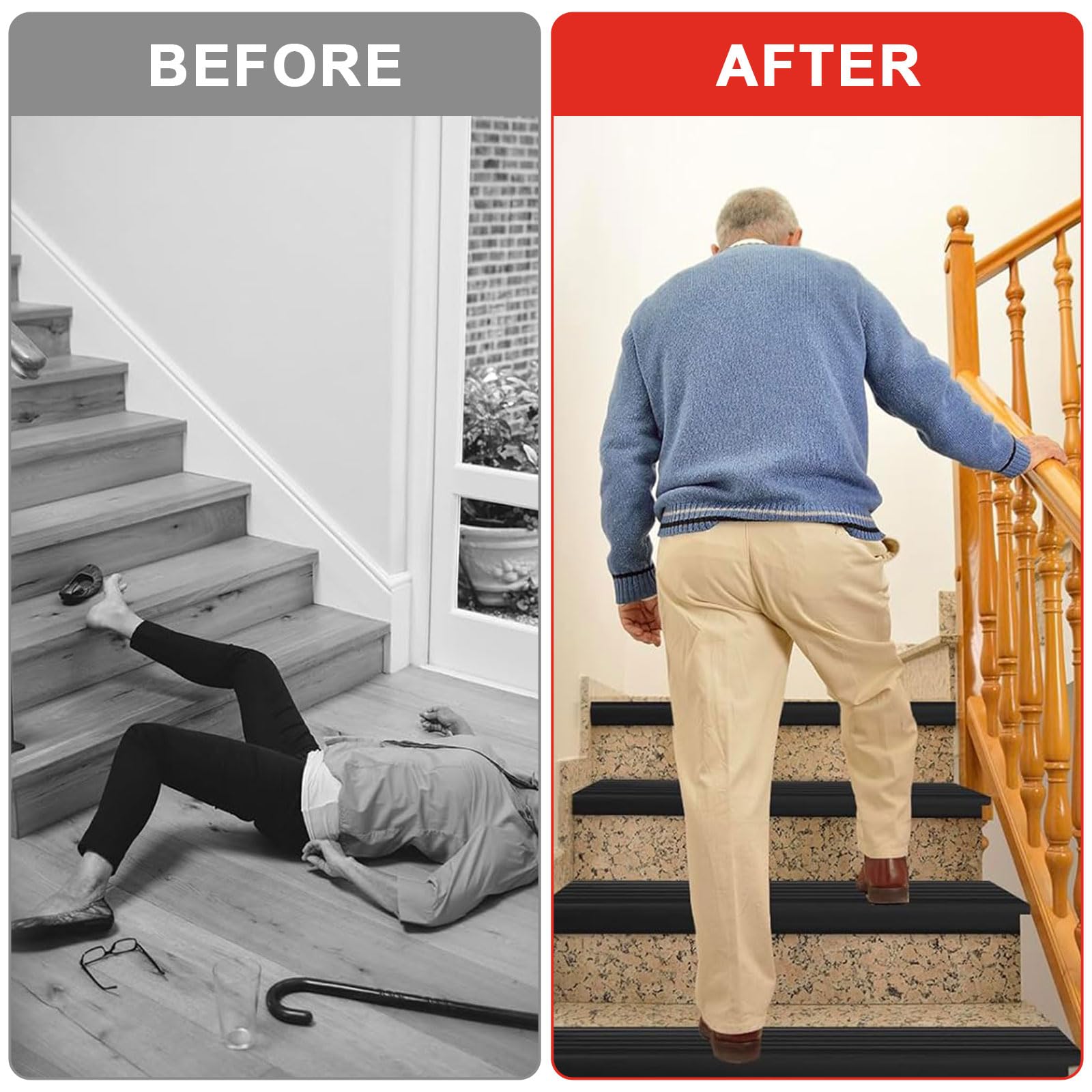 Perfil autoadhesivo para bordes de escaleras, 1 m, antideslizante, para exteriores e interiores
