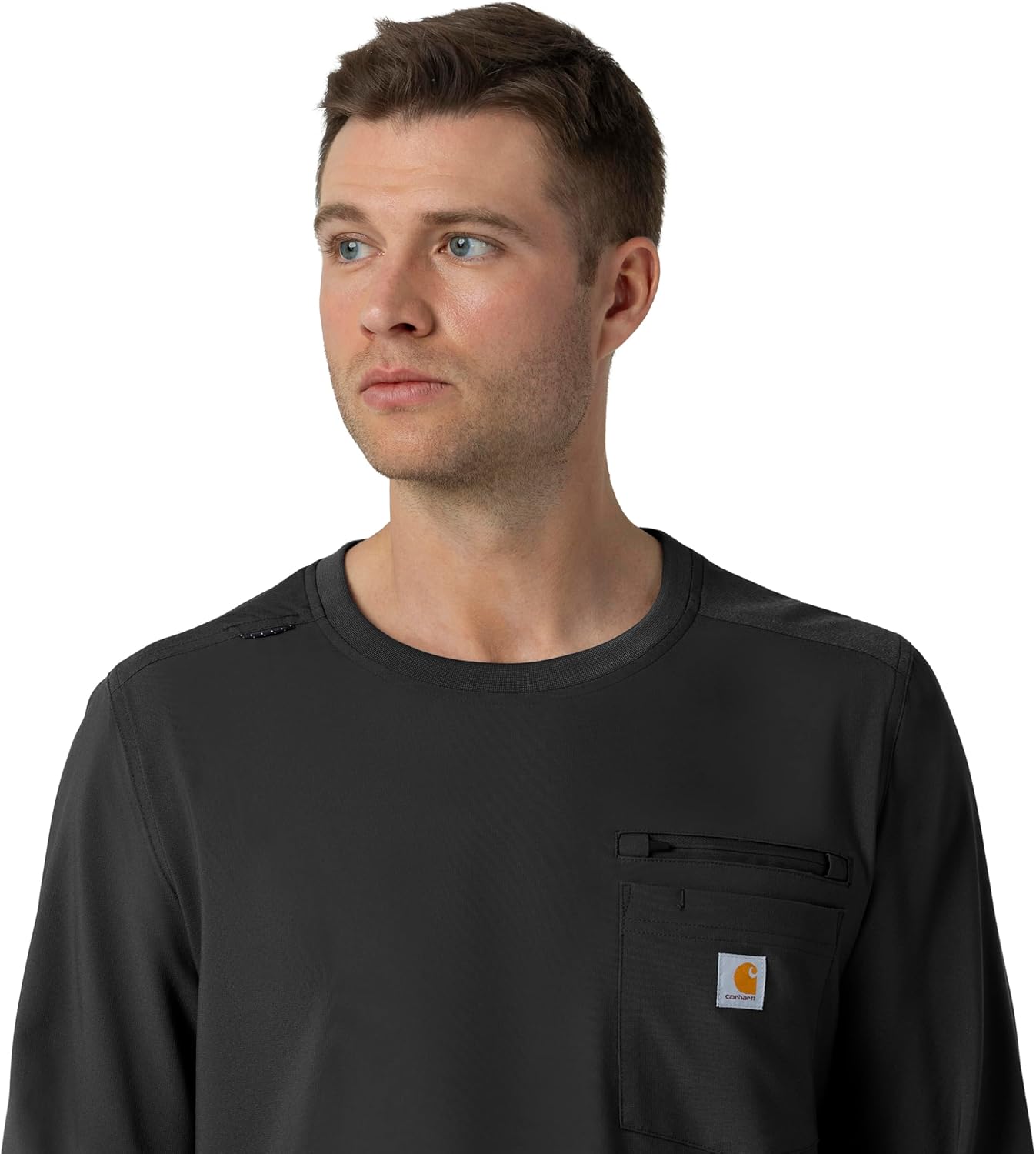 Carhartt Force Cross-Flex Scrubs for Men, Crew Neck Long Sleeve Scrub Top - Black, L - Image 8