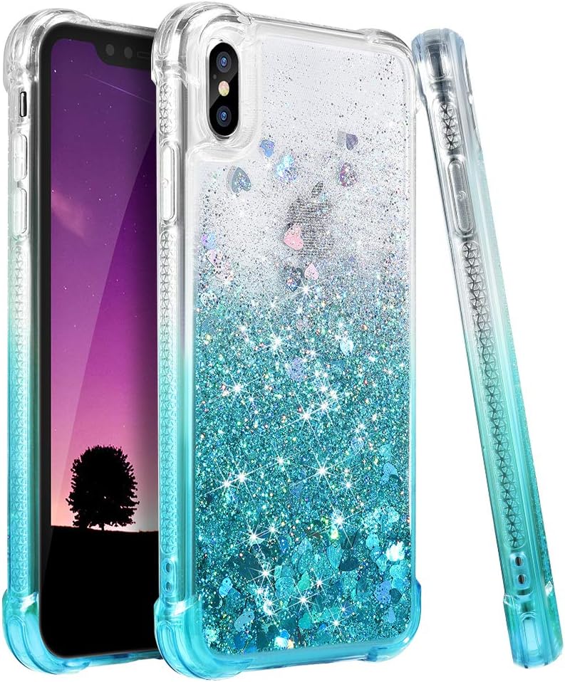Ruky iPhone Xs Max Case, Gradient Quicksand Series Glitter Flowing Liquid Floating Soft TPU Bumper Cushion Reinforced Corners Girls Women Phone Case for iPhone Xs Max 6.5 inches (Gradient Teal)