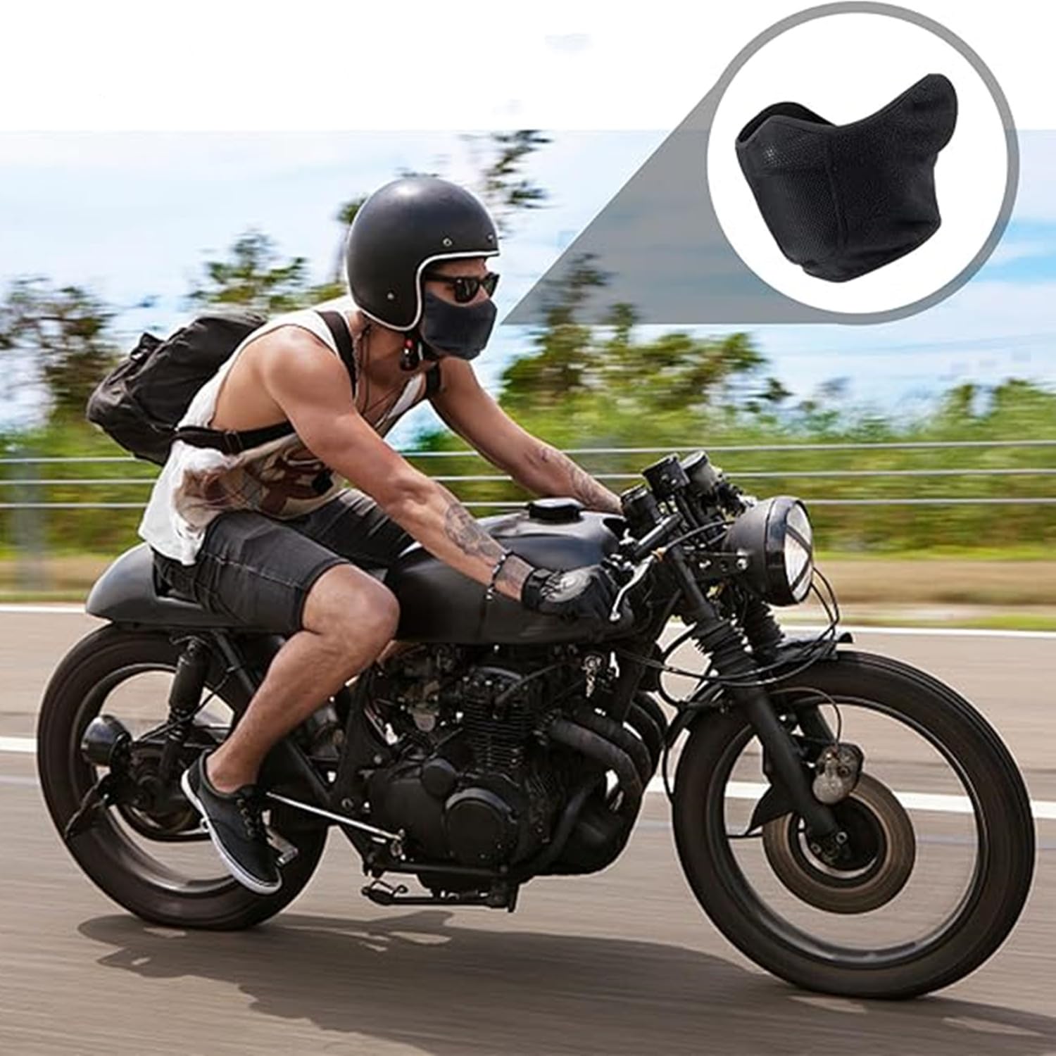 Half Face Mask Adjustable Fastener Windproof Men Women for Skiing Snowboarding Motorcycling Running Winter Outdoor Sports Highly Breathable Warming (Black) — view 7