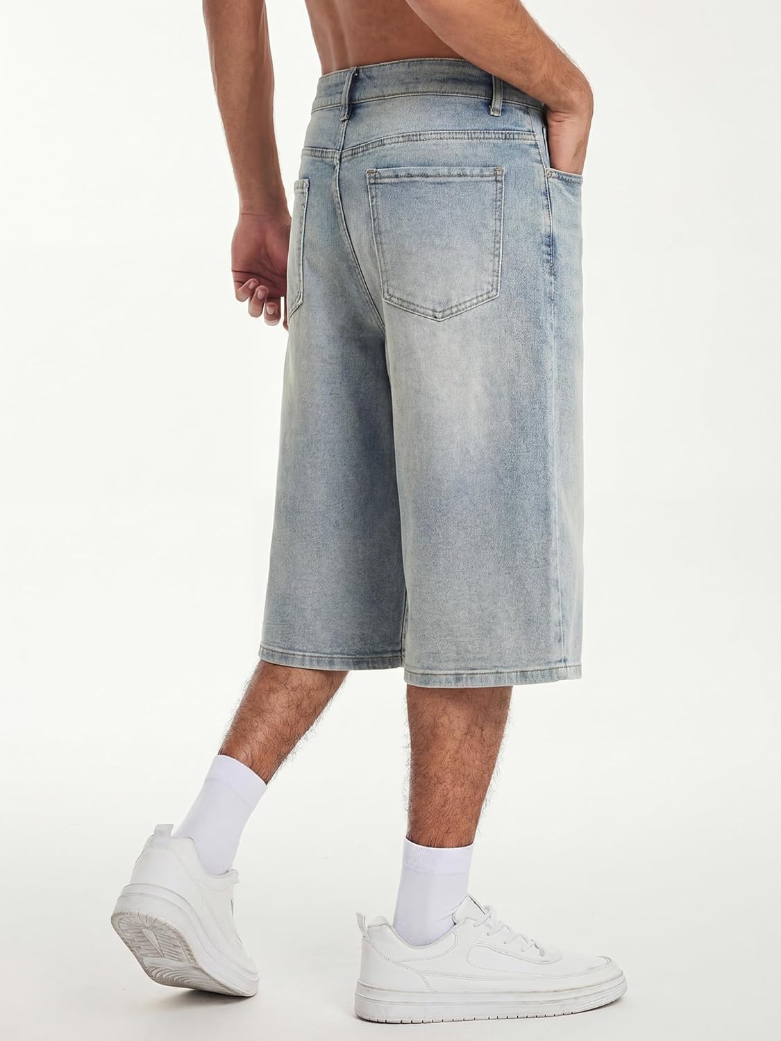 JMIERR Mens Baggy Jeans Wide Leg Loose Fit Denim Shorts Streetwear Below Knee Jorts - Image 7
