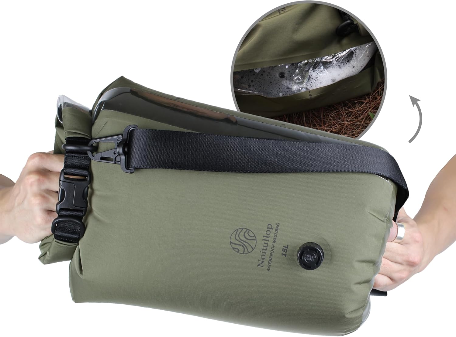 Washbag Portable Washing Machine - 15L Fully Waterproof Dry Bag - Lightweight Compact Nylon Washing Machine - Portable Manual Clothes Washer Laundry Bag (Olive)