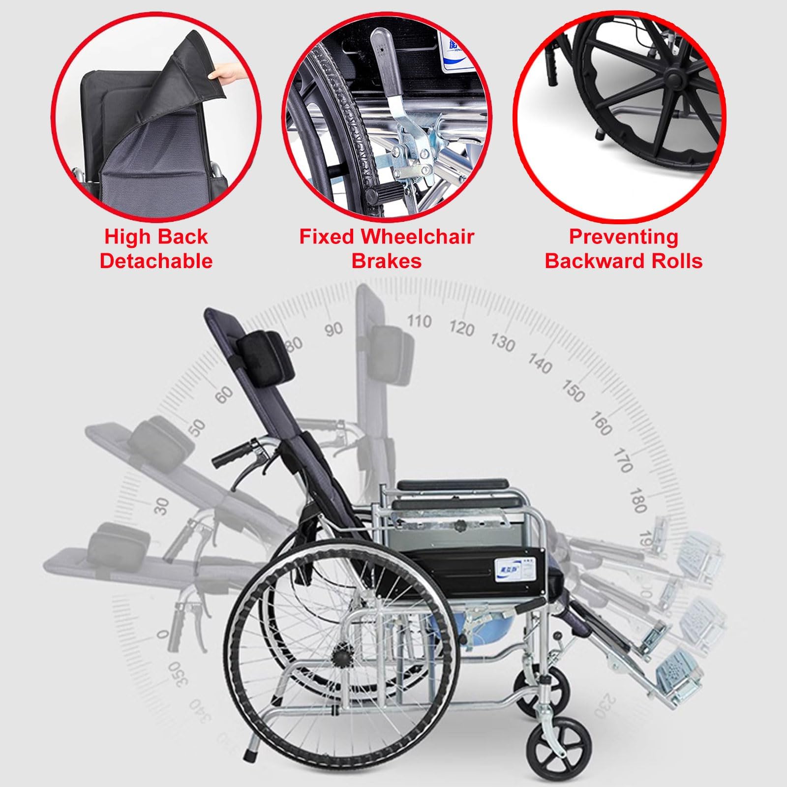 Silla De Ruedas Plegable Para Adultos, Autopropulsada, Con Respaldo Alto, Totalmente Reclinable, Con Protectores De Piernas Y Reposapiés Ajustables, Ligera Y Todoterreno Con Brazos Desmontables