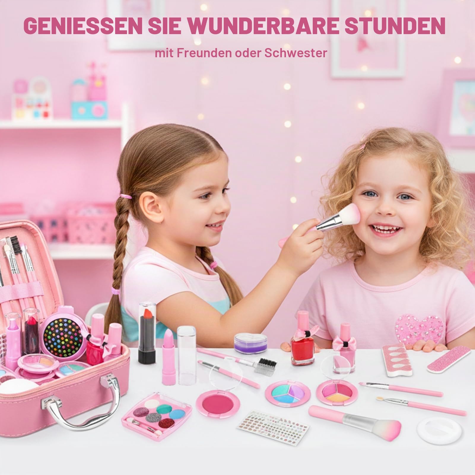 Dreamon Kinderschminke mädchen, Waschbar Make up Spielzeug für Mädchen Kinder Nagellacke mit Koffer Geschenke Spielzeug 3 4 5 6 7 8 Jahre Mädchen