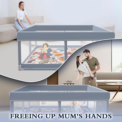 Miniatura 6 de Corralito para bebés de 65 x 50 pulgadas con paspartú, corralito para bebés y niños pequeños, corralito de juegos para interiores y exteriores, tela