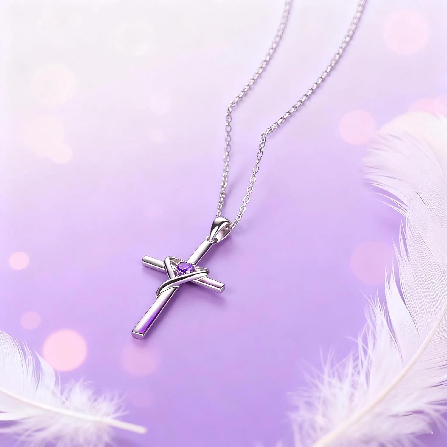 Seamido 925 Sterling Silver Cross Necklaces for Women, Personalized Birthstone Pendant Necklace with CZ, Gold Plated Jewelry for Her/Girlfriend Birthday - Image 2