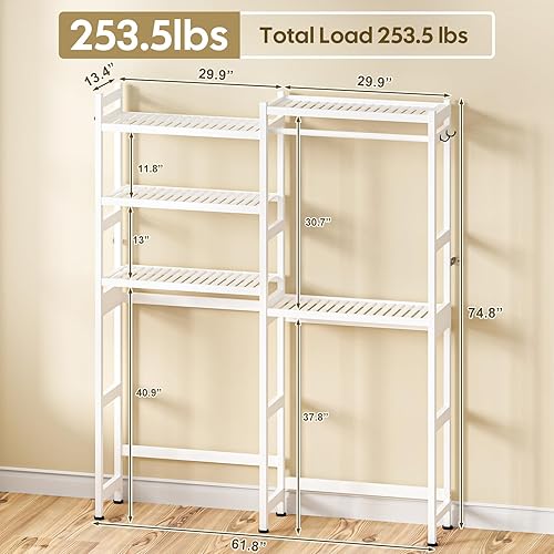 Miniatura 3 de Estante de Almacenamiento sobre Lavadora y Secadora de Bambú, Perchero de Secado de Cuarto de Lavado de 5 Niveles con Estantes Ajustables y 4