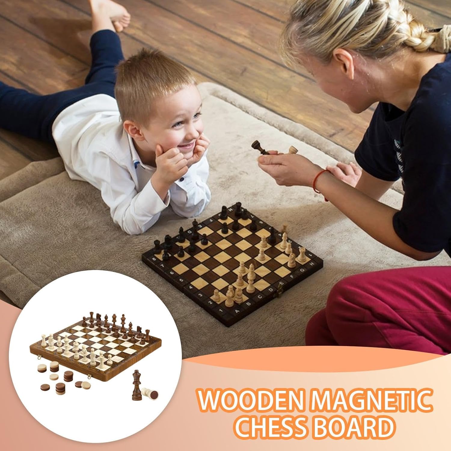Easy Game Set with Folding Design - Magnetic Wooden Chess and Checkers Game Set | Travel Activities for Waiting Room Car Trip Family Night Park Outdoor Classroom Party Home