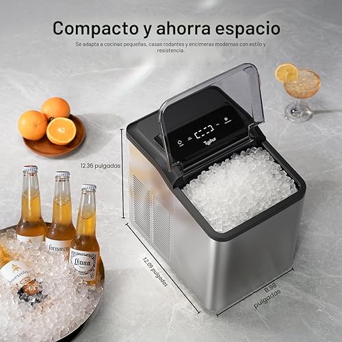 Vista 6 de Typhur Máquina de hielo de pepita rápida con bomba de autolimpieza, máquina de hielo de guijarros triturados de 35 libras/24 horas con hielo