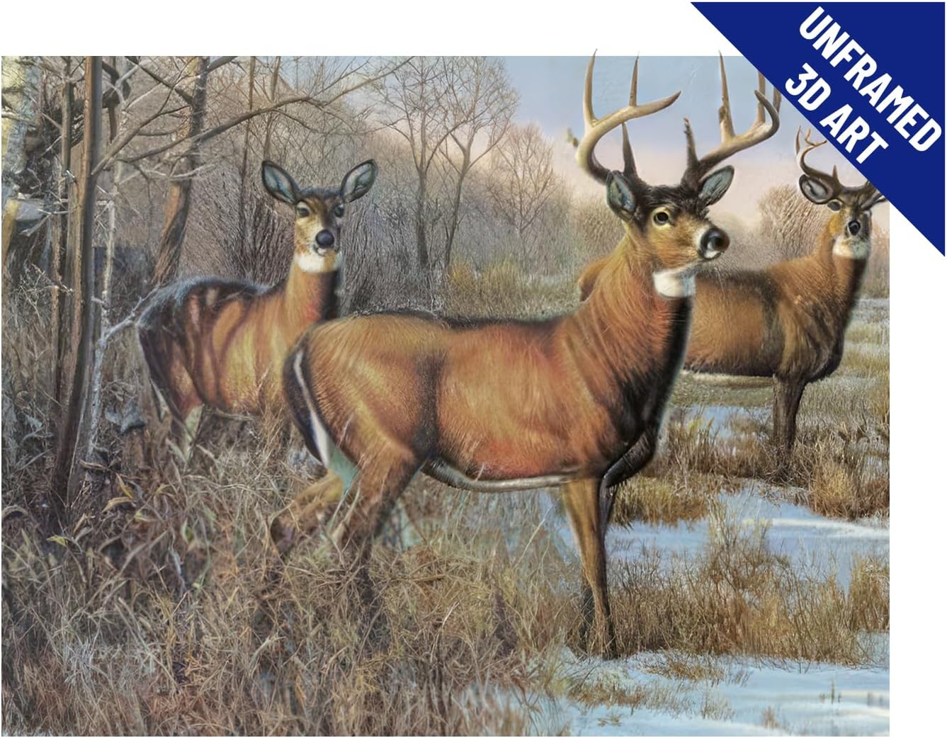 Three Deer 3D Poster Wall Art Decor Print | 11.8x15.7" | Lenticular Posters & Pictures | Memorabilia Gifts for Guys & Girls Bedroom | Forest Wildlife & Hunting Animal Picture for Home Decorations