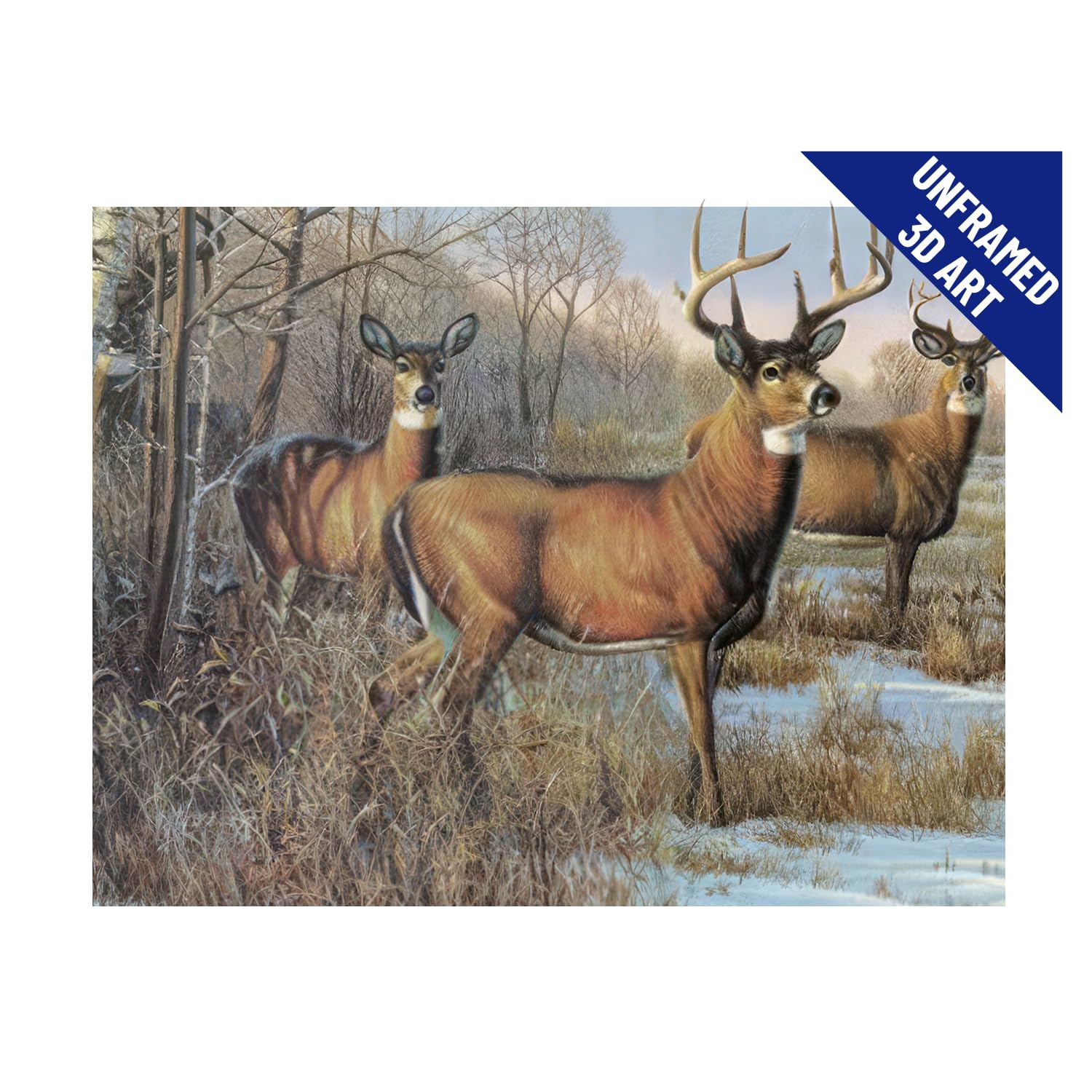 Three Deer 3D Poster Wall Art Decor Print | 11.8x15.7" | Lenticular Posters & Pictures | Memorabilia Gifts for Guys & Girls Bedroom | Forest Wildlife & Hunting Animal Picture for Home Decorations