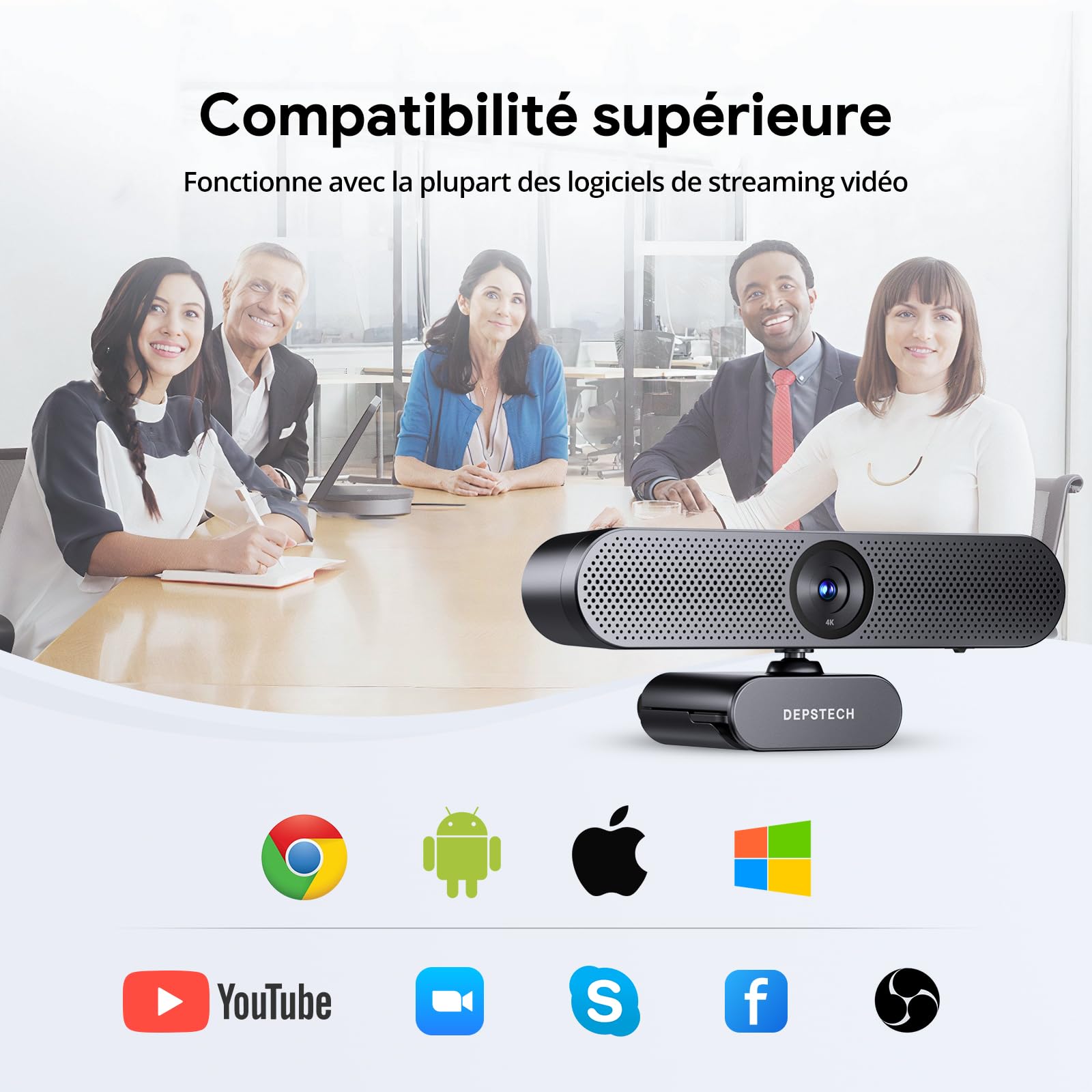 DEPSTECH DW50 Pro Webcam 4K, Ultra HD Webcam pour PC, Zoom Avant 3X, Capteur 1/2.55", Double Micro Antibruit, Télécommande, Caméra Streaming Autofocus pour Portable Mac, Teams, Skype, Appel Vidéo