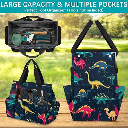 Miniatura 4 de Bolsa de herramientas de jardín con patrón de dinosaurios coloridos para mujeres y hombres, bolsas de almacenamiento de herramientas de jardinería