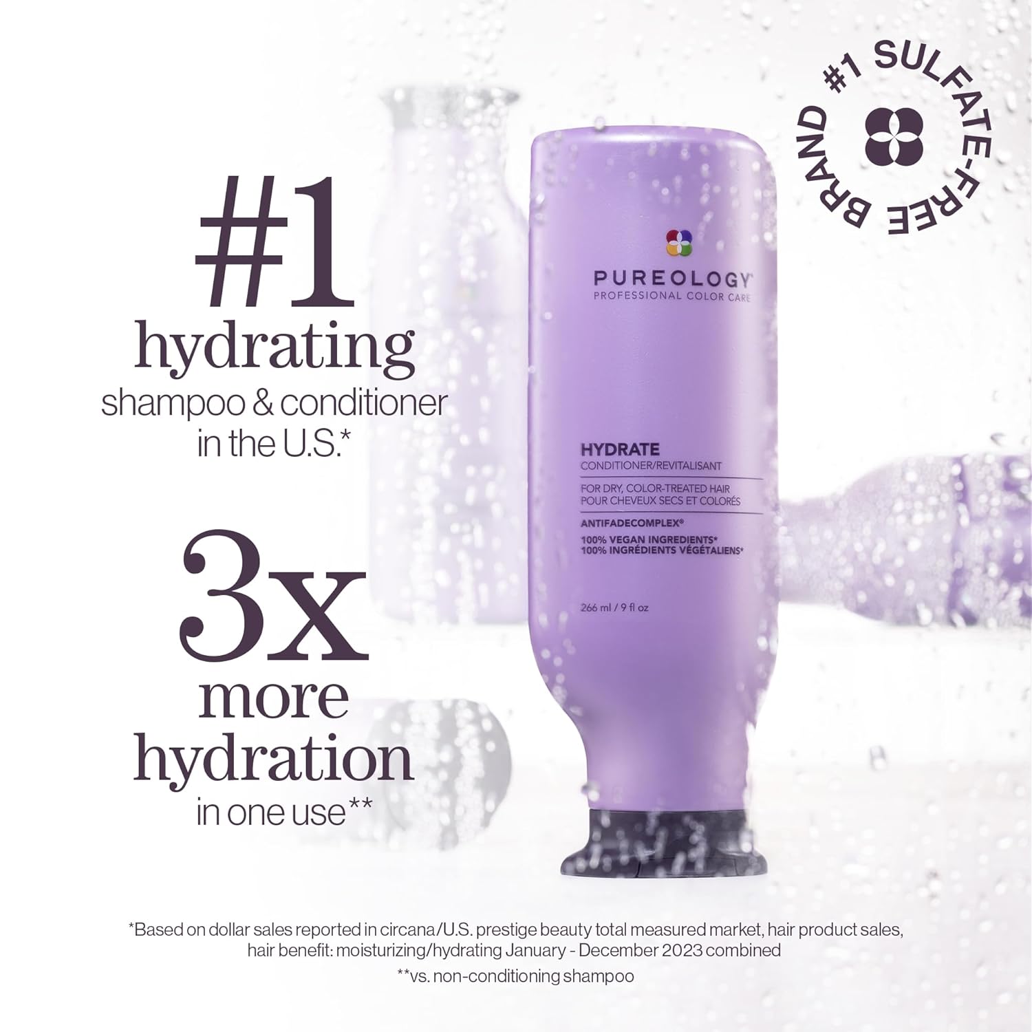 Pureology Hydrate Conditioner - For Dry or Color Treated Hair, Nourishing Conditioner to Restore Moisture and Seal in Hydration, Vegan - Image 2