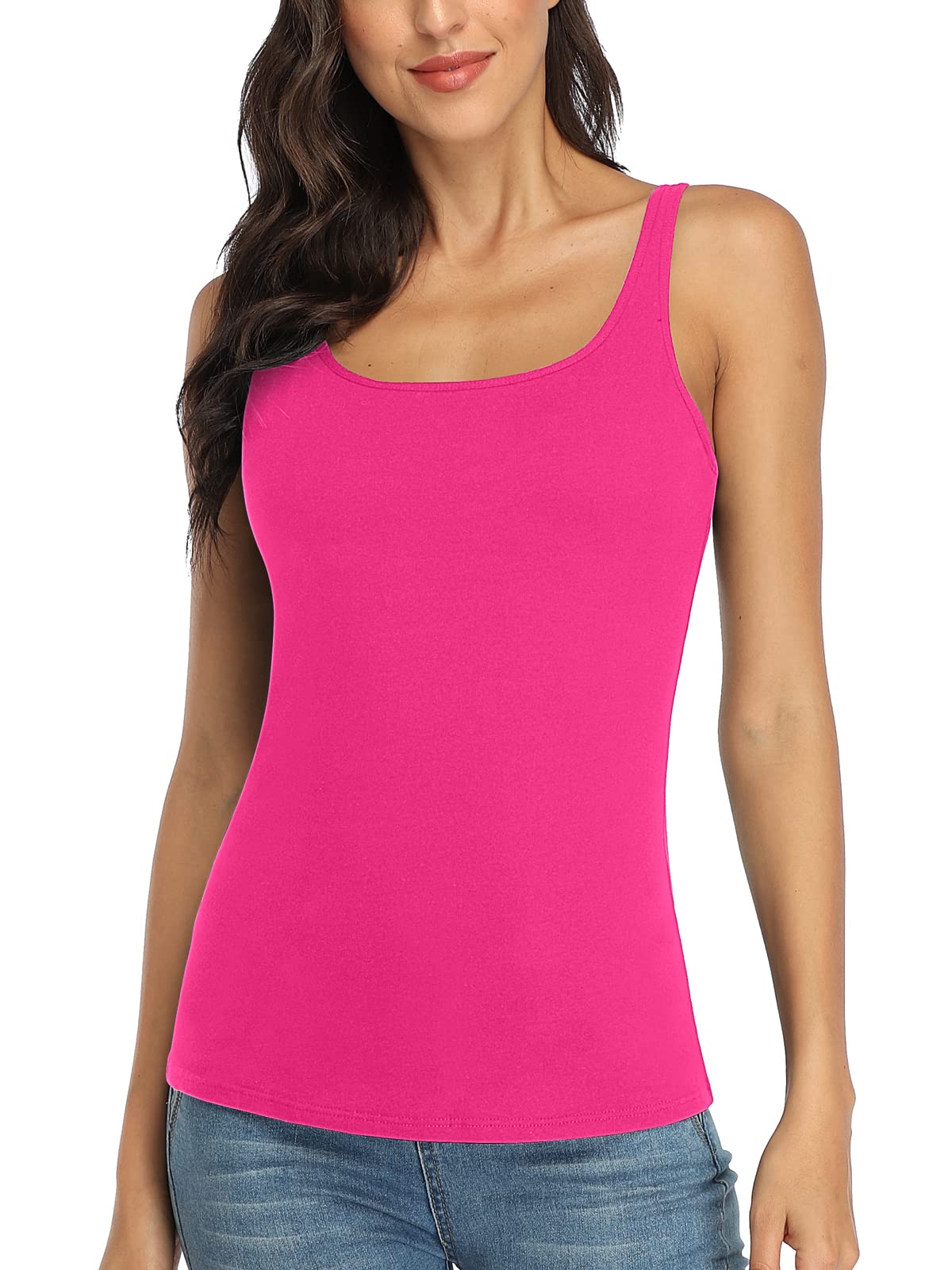 V FOR CITYWomen's Cotton Tank Top with Shelf Bra Adjustable Wider Strap Camisole Basic Cami Tanks