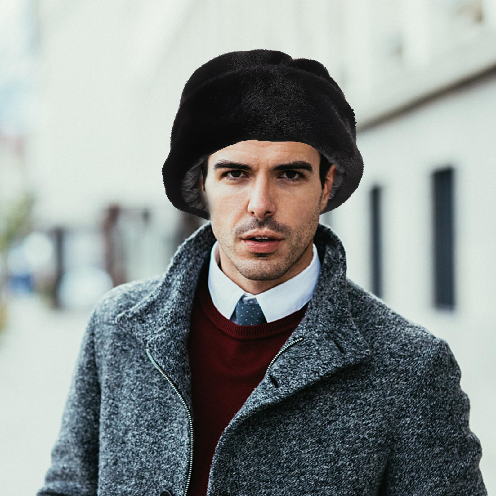 UPKOCH Gorro Ruso de Piel Sintética Negro M para Hombre, Invierno