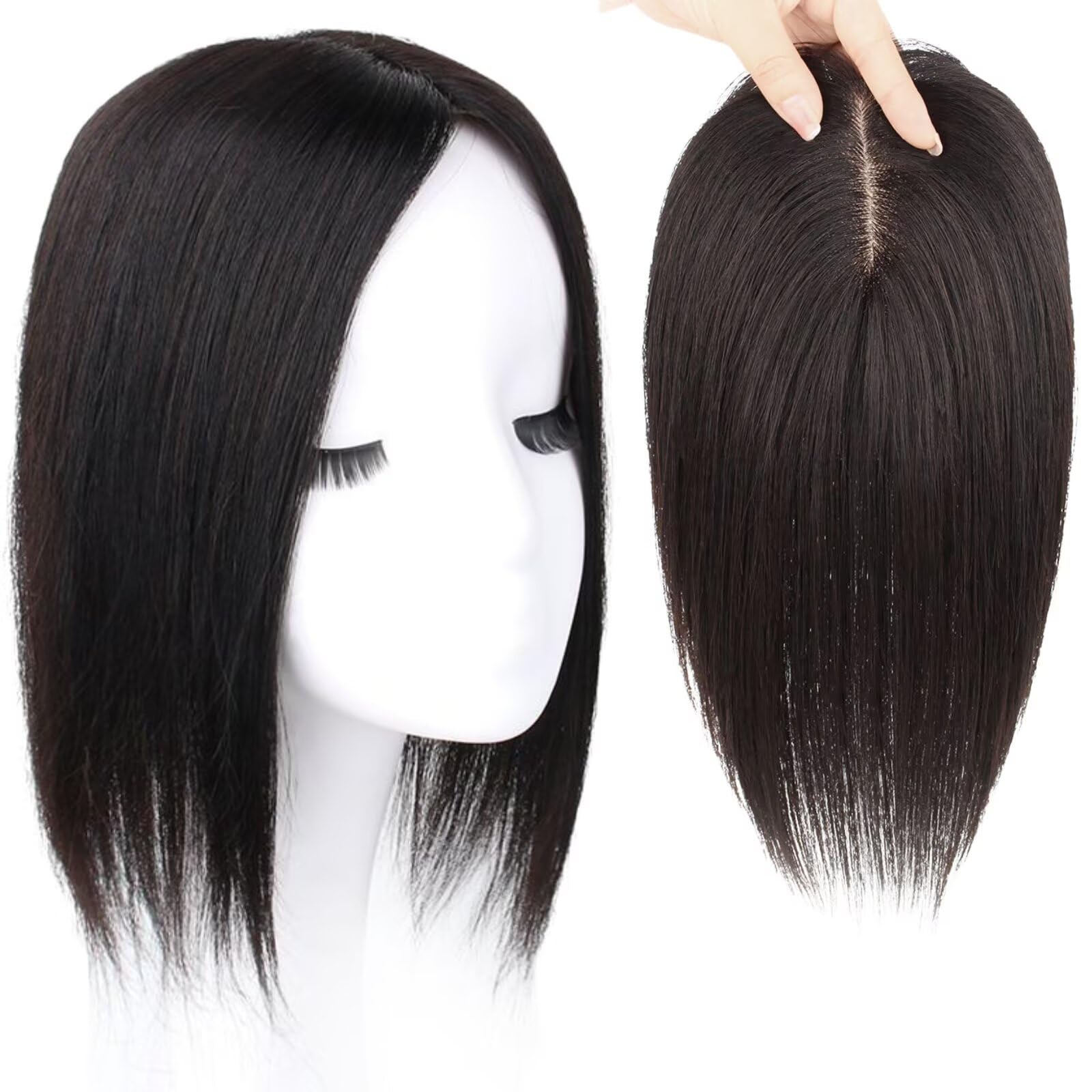 RUNRAYAY Hair Toppers for Women Real Human Hair No Bangs, Swiss Lace Base 10In Human Hairtopper for Women with Thinning Hair - 3.54"*5.51"