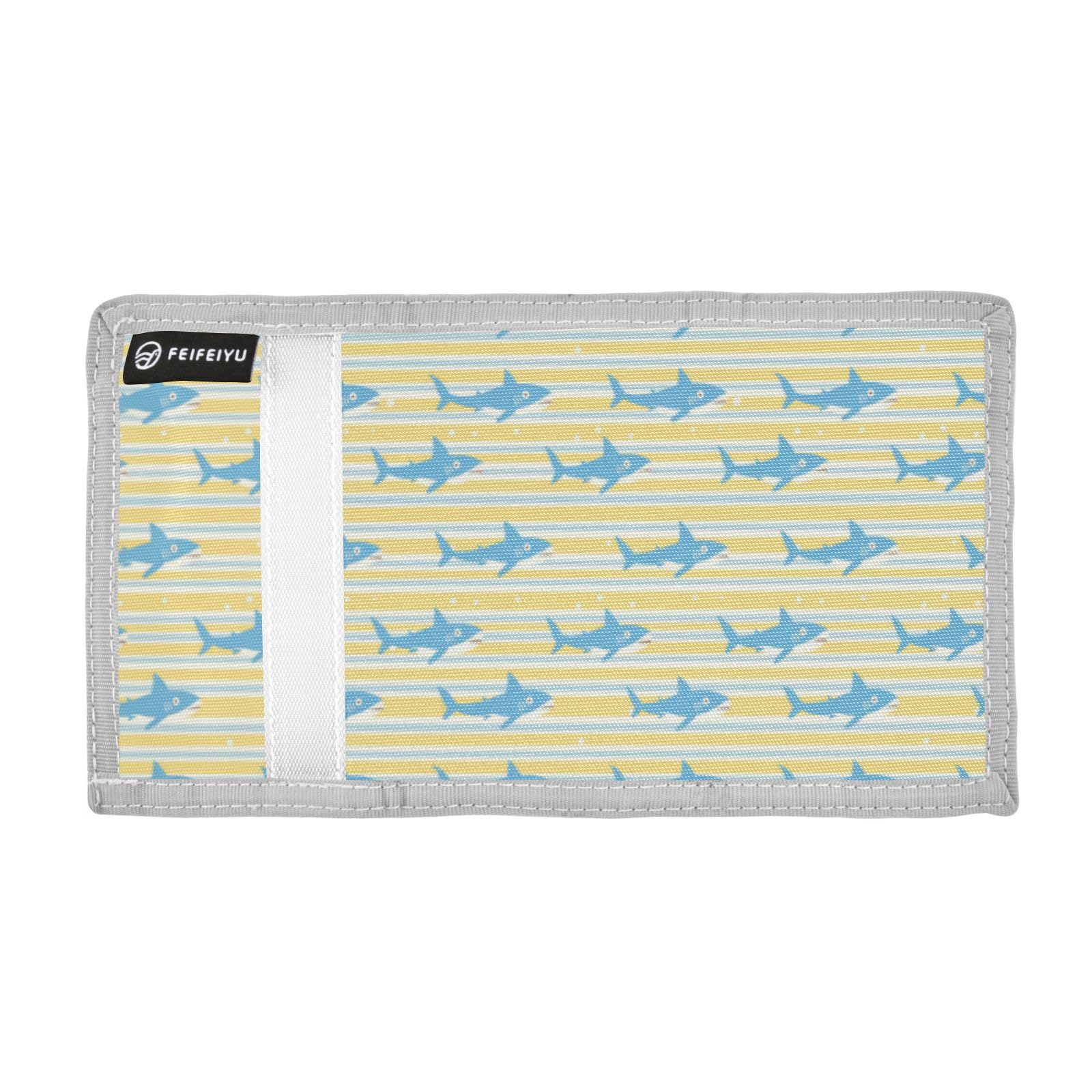 Wusikd Shark Kids Wallet for Boys Girls Yellow Stripe Toddler Trifold Wallet Novelty Wallet for Teens Women Men
