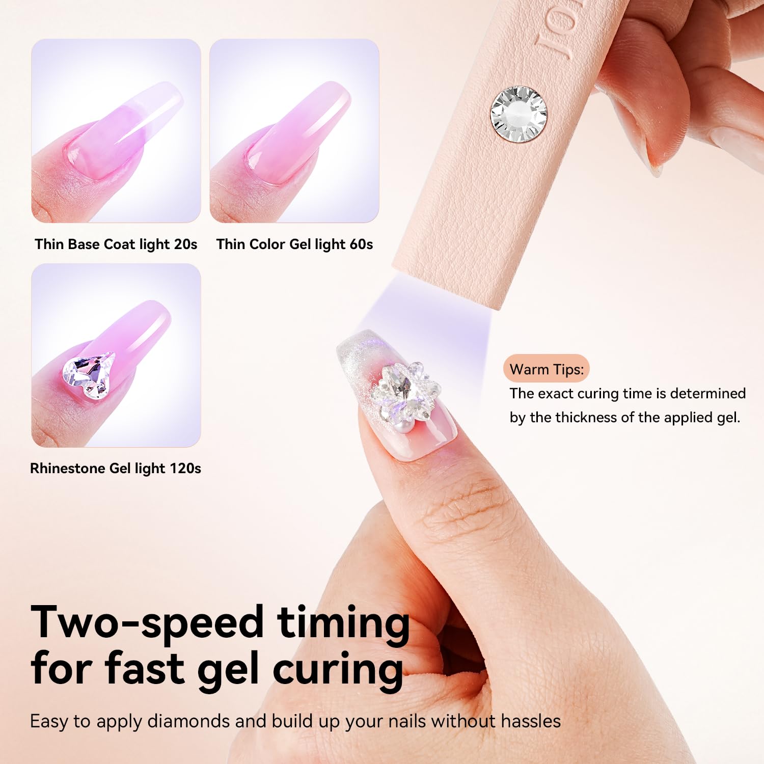 JODSONE Handheld U V Lamp Mini with Magnet Nail Dryer Portable Cordless Rechargeable USB for Curing Gel Polish Absorb Cat Eye Effect Pink - Image 3