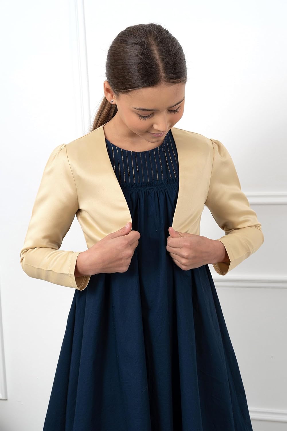 BOLEROSE Girls Satin Long Sleeve Bolero Childrens Kids Shrug - Image 3