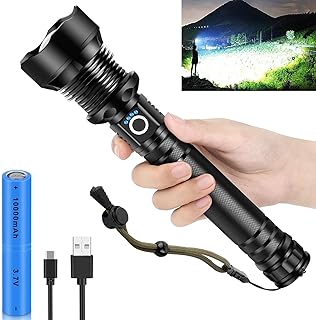 Rechargeable Torch, Torches Led Super Bright, Bright Torch XHP90.2 & 500000 High Lumen, Powerful Torch with IPX7 Waterproof 5 Lighting Modes Zoomable,Torch Rechargeable for Camping