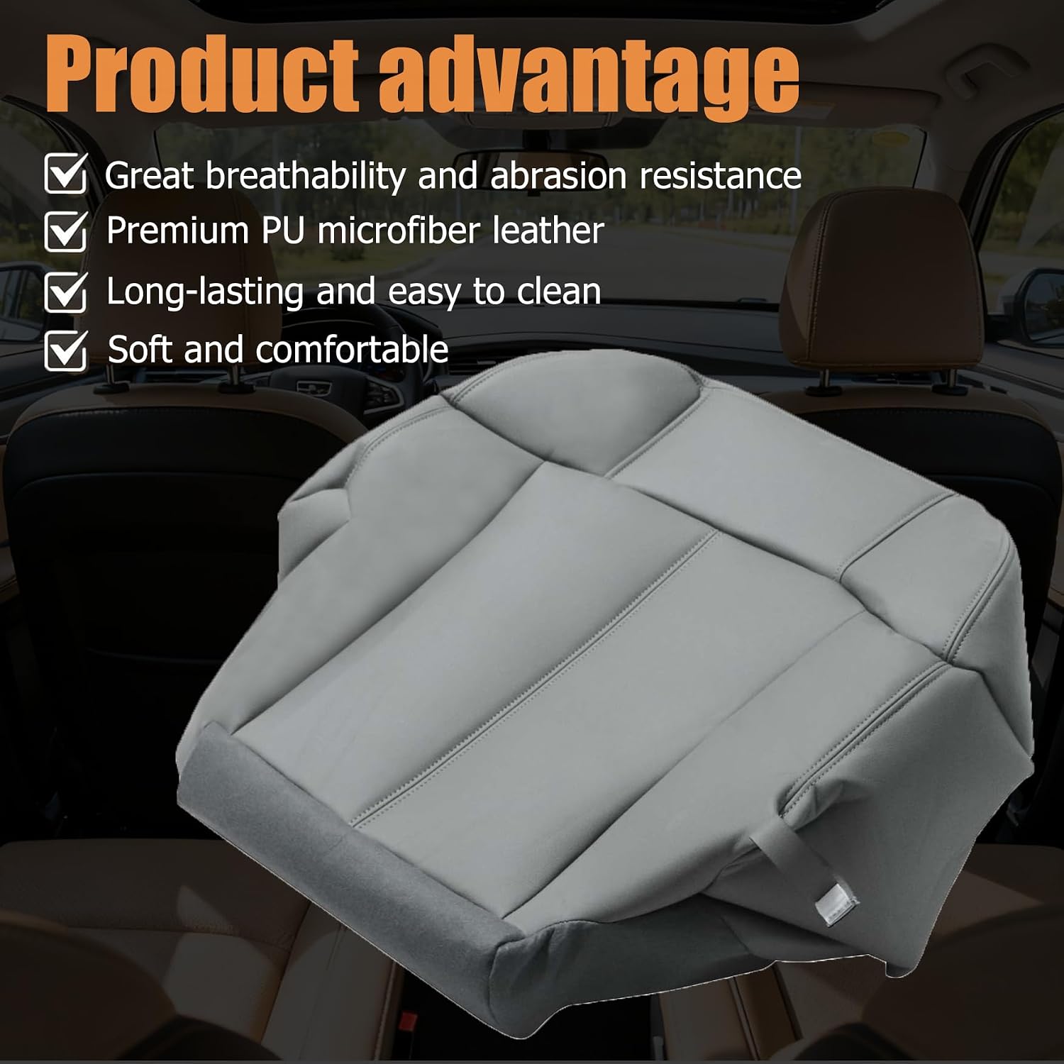 Front Passenger Side Bottom Lower Leather Seat Cover Gray Compatible with Chevy Silverado Tahoe Suburban Yukon 1500 2500 3500 Compatible with GMC Sierra 1999 2000 2001 2002