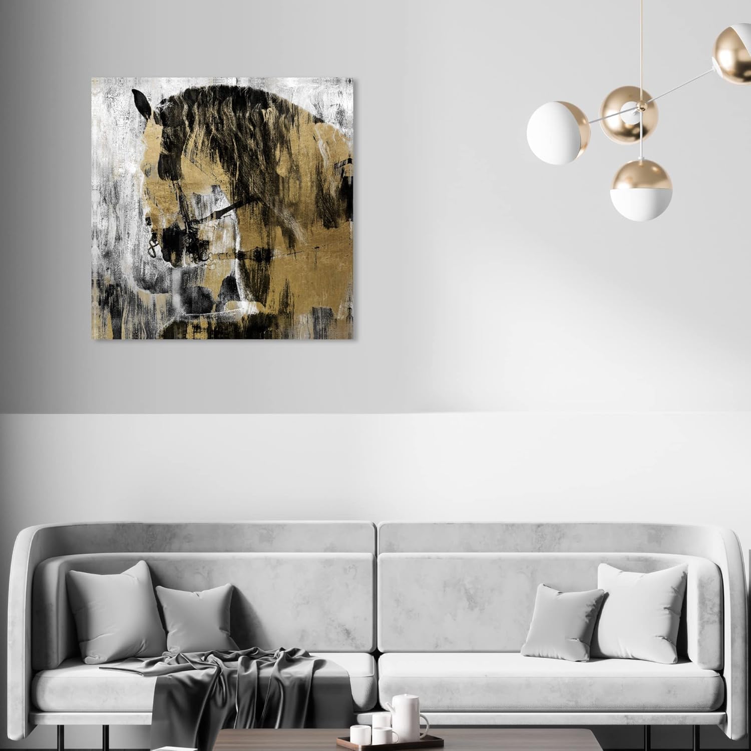 Oliver Gal FireHorse Noir Gold Floater Canvas Print Wall Art for Living Room, Bedroom, and Bathroom, 30" x 30", Gallery Wrapped