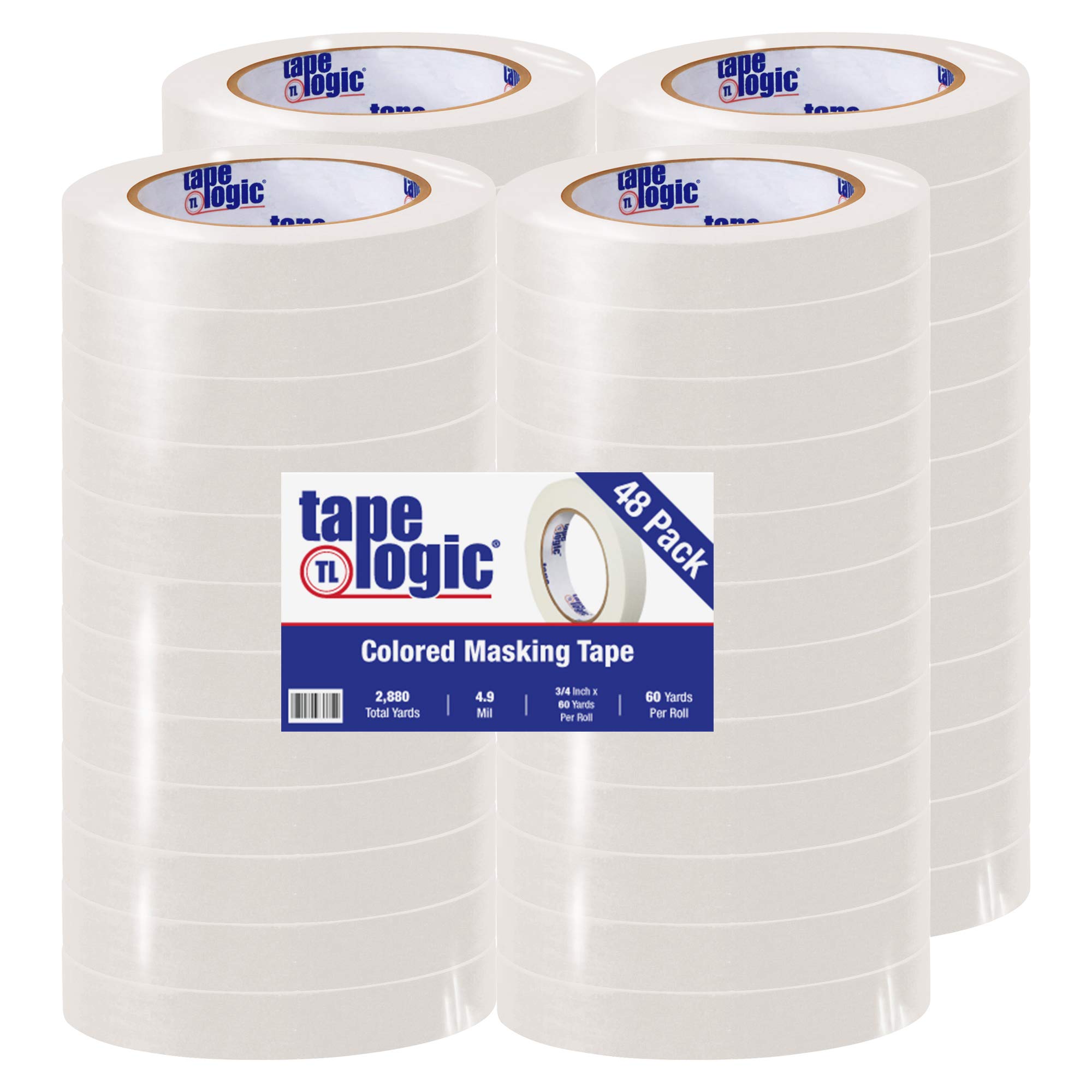 (48 Pack General Purpose Colored Masking Tape by Tape Logic – 3/4 Inch x 60 yds. (Pack of 48), White, Model TLT934003W