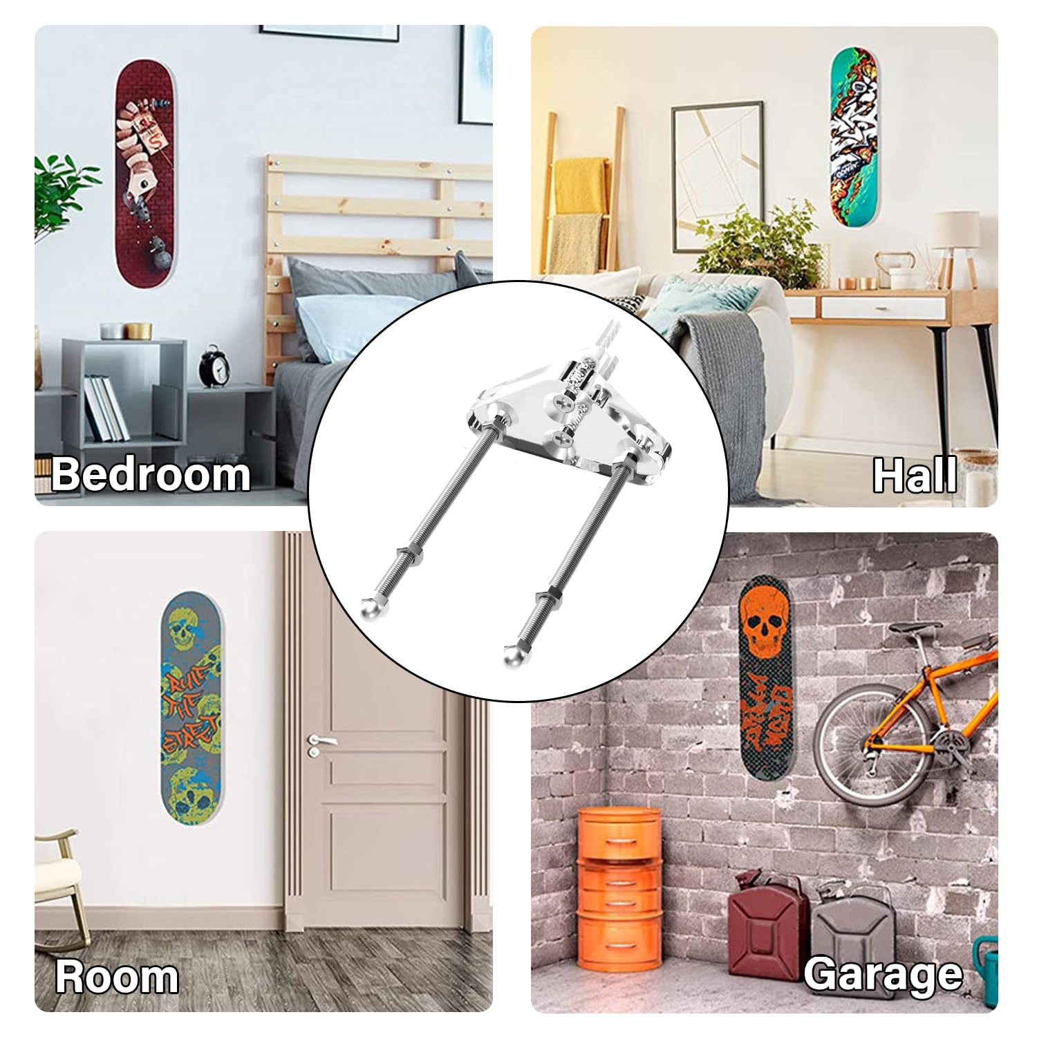 Soporte Pared Skate, Soporte para Monopatín, Soporte de Pared para Snowboard, Ski Storage Racks para Skateboard Longboard Almacenamiento de Exhibición, Scrílico, 2 Piezas, Transparente