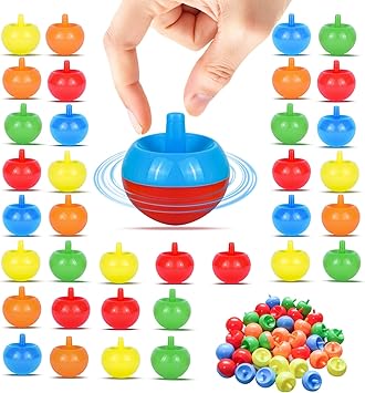 36 Pcs Spinning Tops for Kids, Top Toys | 25 Color Block Combinations | Spinner Toys, Trompos | Bulk Spin Toys for Party Favors, Stocking Stuffers & Bulk Gifts