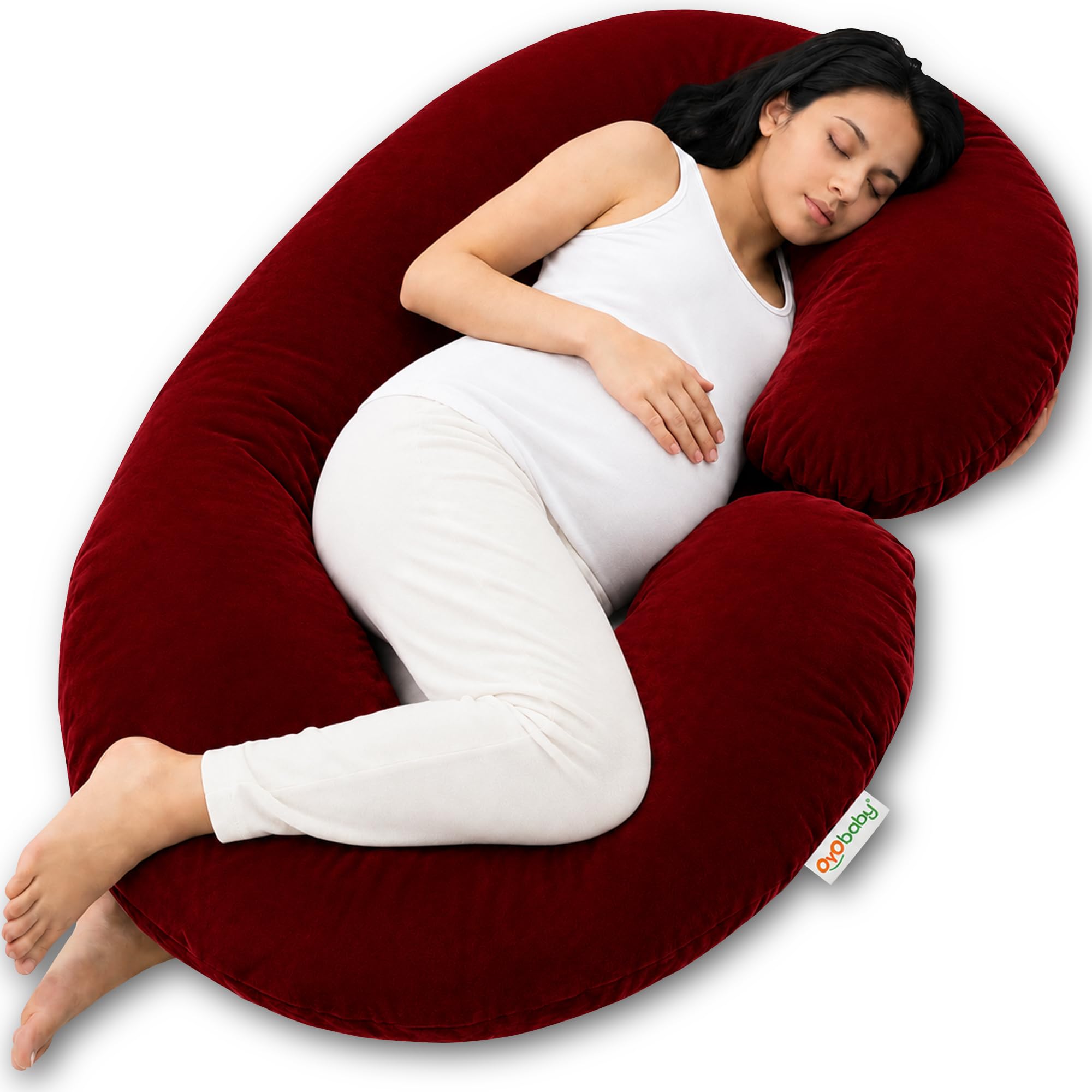 OYO BABY C Shaped Pregnancy Pillow for Sleeping, Maternity Pillow for Pregnant Women with Washable Premium Velvet Cover (Maroon)