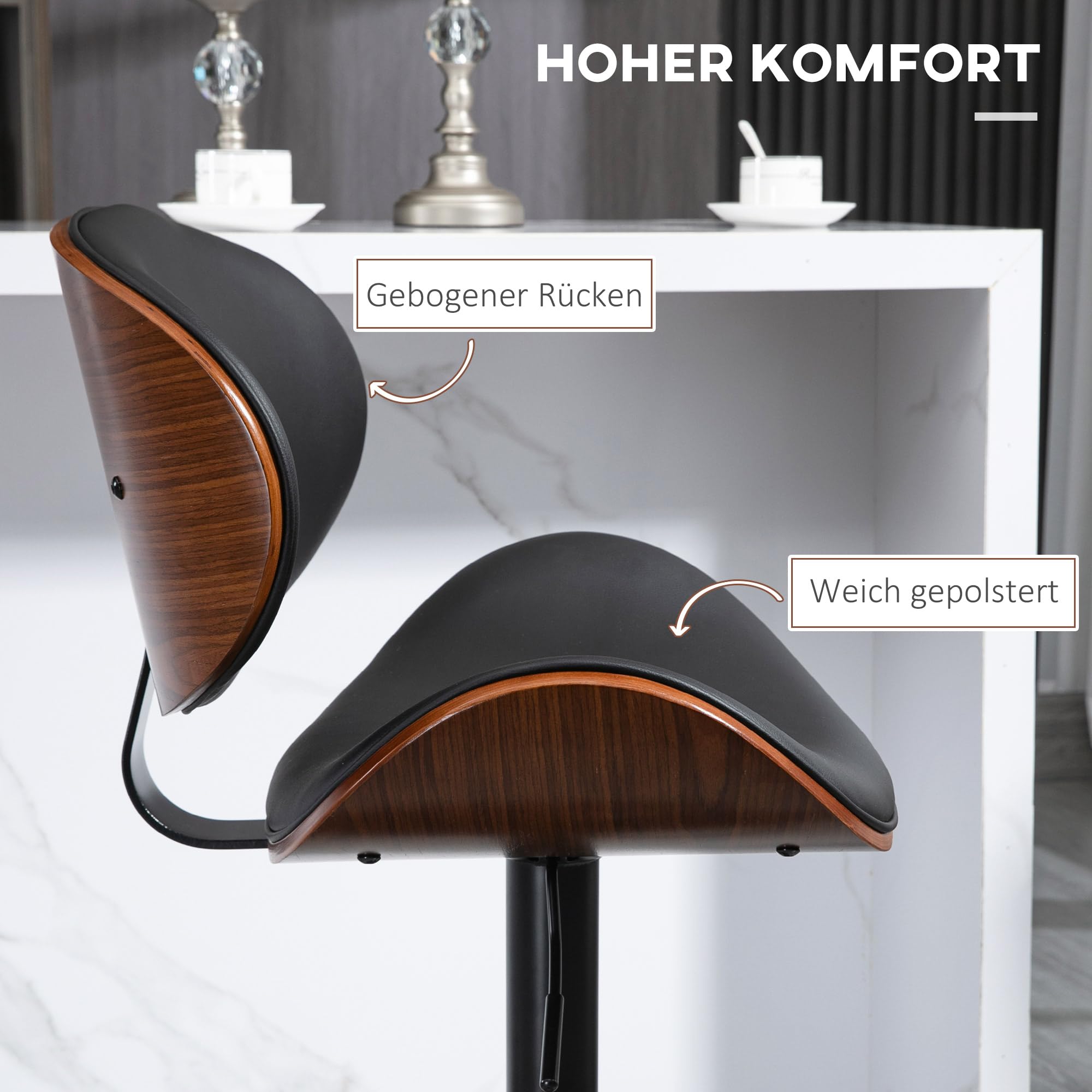 HOMCOM 2 szt. Hokery regulowane wysokości Czarny 53 x 52 x 92-112 cm