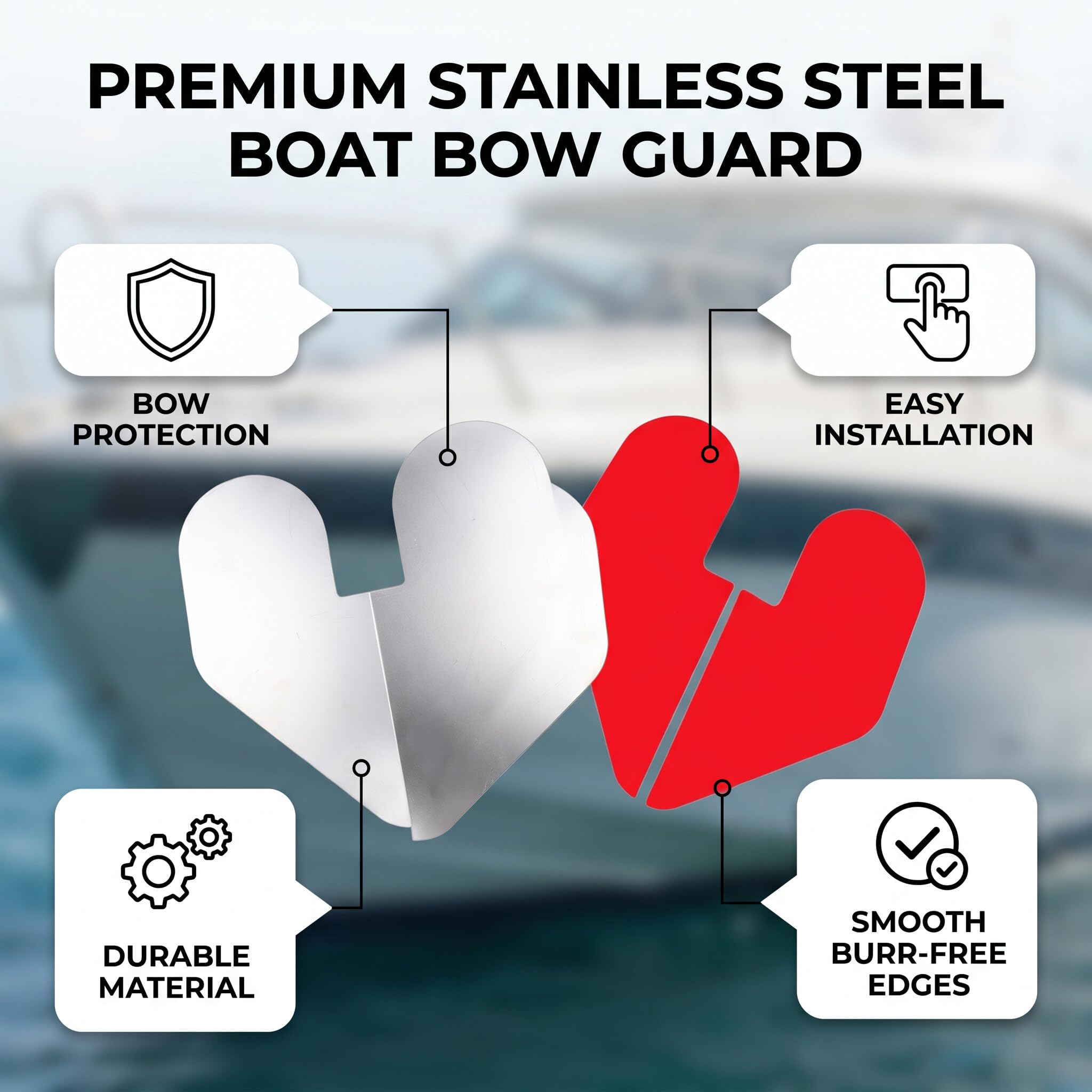 Alomejor Protection d'arc de Bateau 2 Pièces, Protecteur d'arc cranté en Acier Inoxydable avec Autocollant Auto-adhésif pour la Protection de Coque de Bateau de Remorque de
