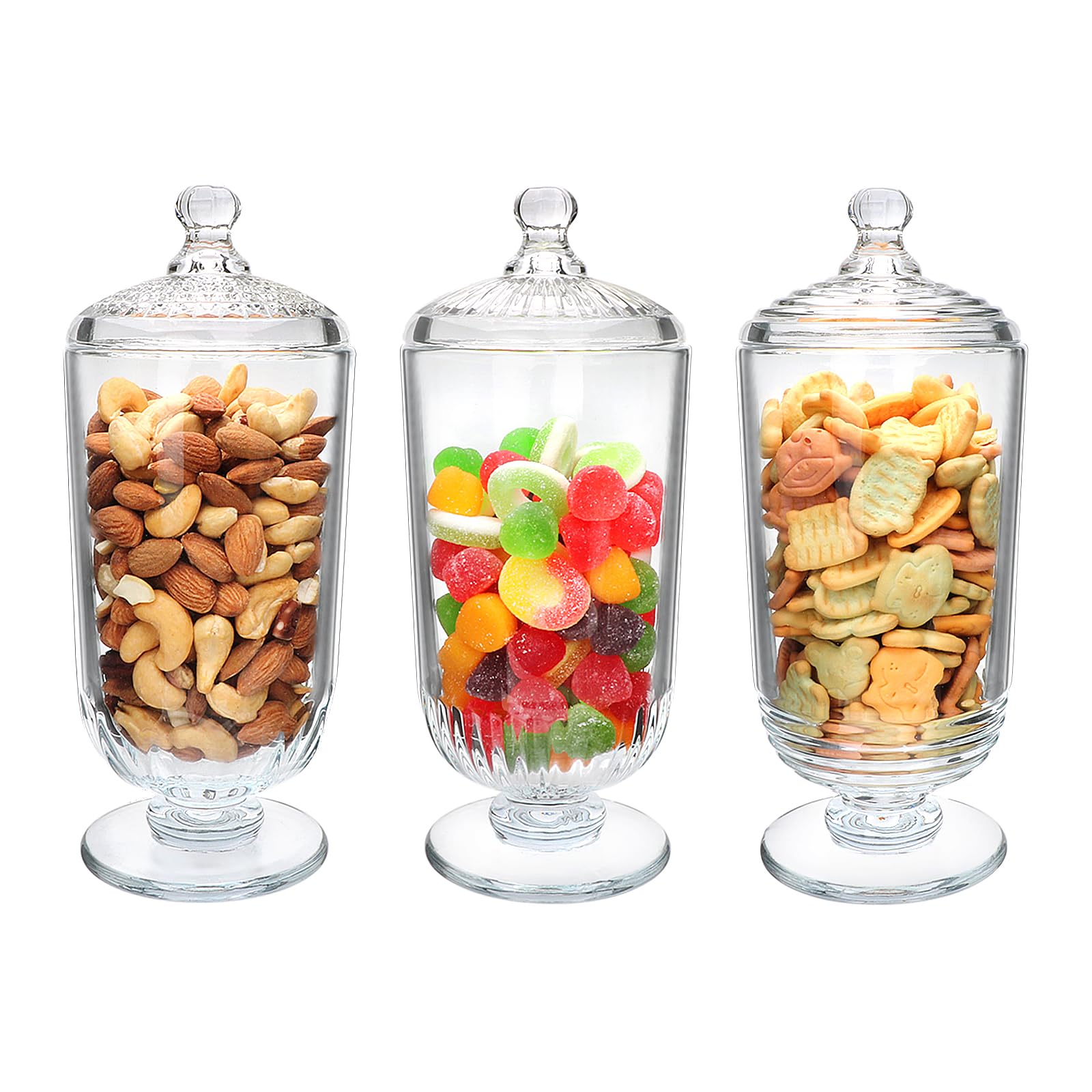 Woaiwo-q 24fl oz Glass Candy Jars with Lids,3 Pack Apothecary Jars,Storage Jar for Candy, Cookies, Snacks, Kitchen Pantry, Clear Glass Jar for