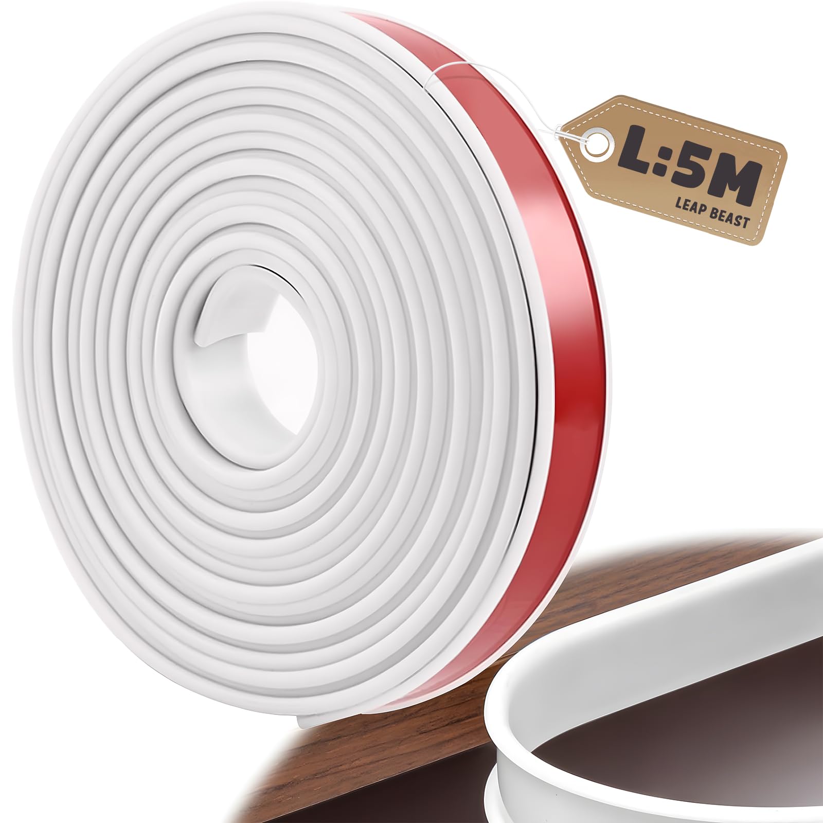 LeapBeast Forma U Cinta de Madera Cantos, 5M TPE Adhesiva Perfil Goma Cantoneras Cubrecantos, Silicona Cinta Tiras de Cantear - Bordes Mesa Muebles Protector
