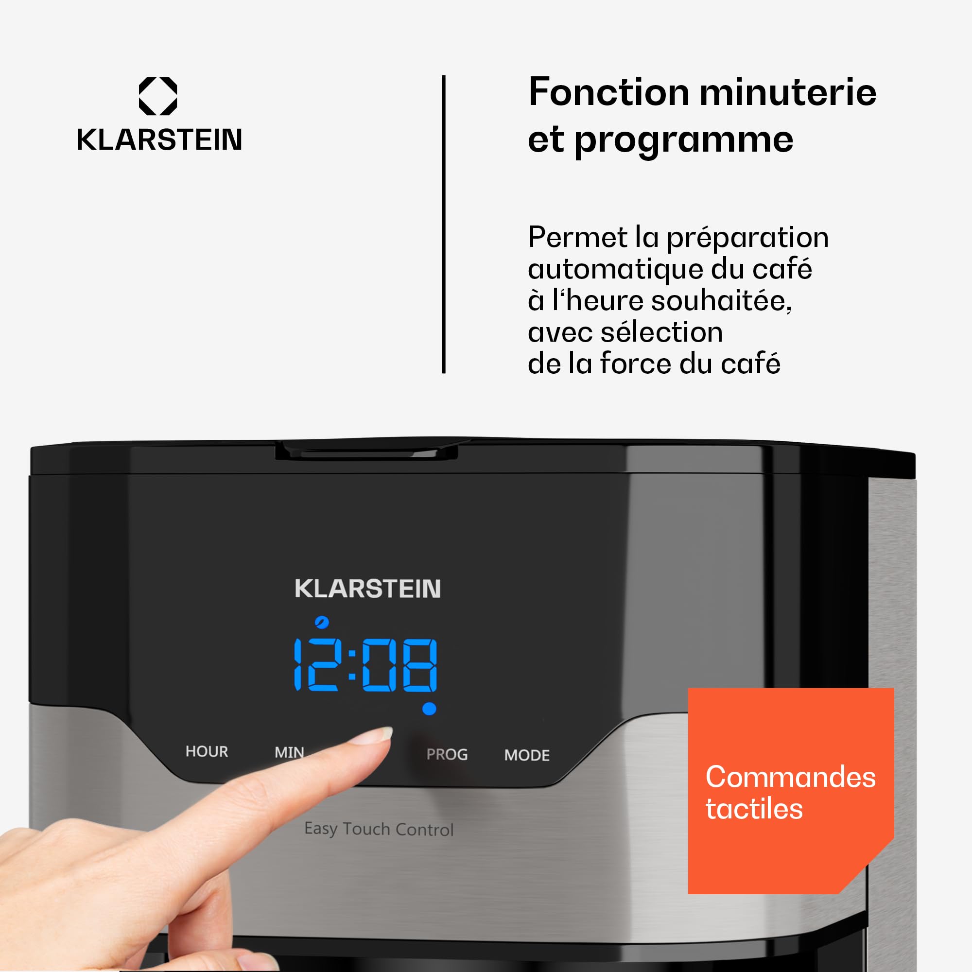 Klarstein 1.2L Petite Cafetière Electrique 800W - Acier Inoxydable Espresso & Café Filtre Machine - Barista Qualité pour Café Chaud et Glacé