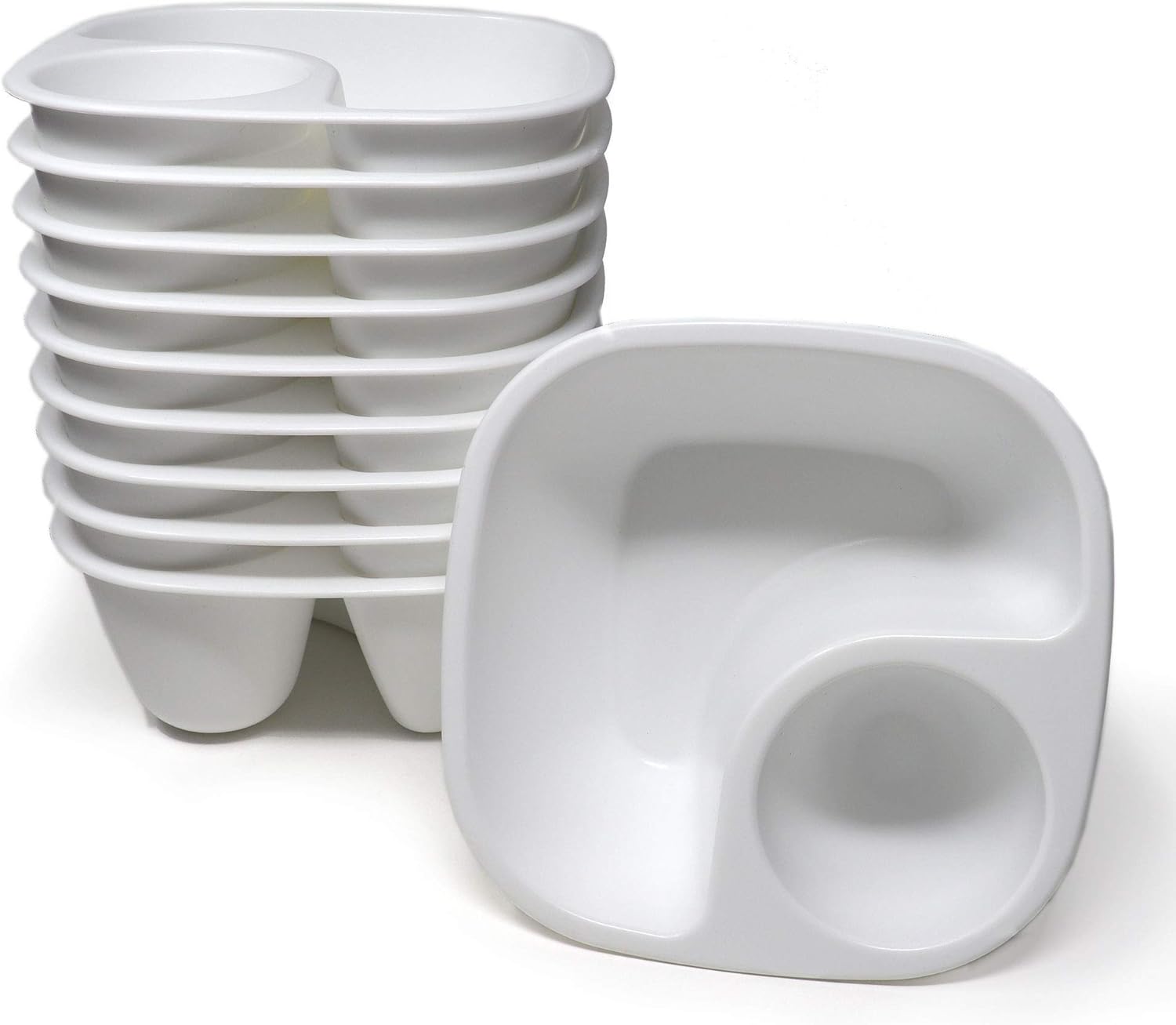 Rolling Sands Reusable Snack and Dip Bowls, 10 Pk, USA Made, Dishwasher and Microwave Safe, Personal Size, BPA-Free, Two Compartments to Hold Dips, Snacks and Treats, White