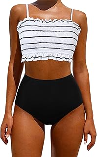 Women's Bandeau Bikini Sets Cute Shirred Swimsuit High...