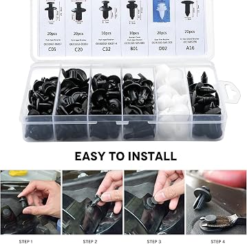 Car Retainer Clips, 135 Pcs Plastic Car Body Trim Clips Kit, Car Fixing Clips, Auto Body Fastener Rivet Trim Clips, with Fastener Rivet Clips, Auto Trim Removal Tools, Cable Ties, Sponge-cushions