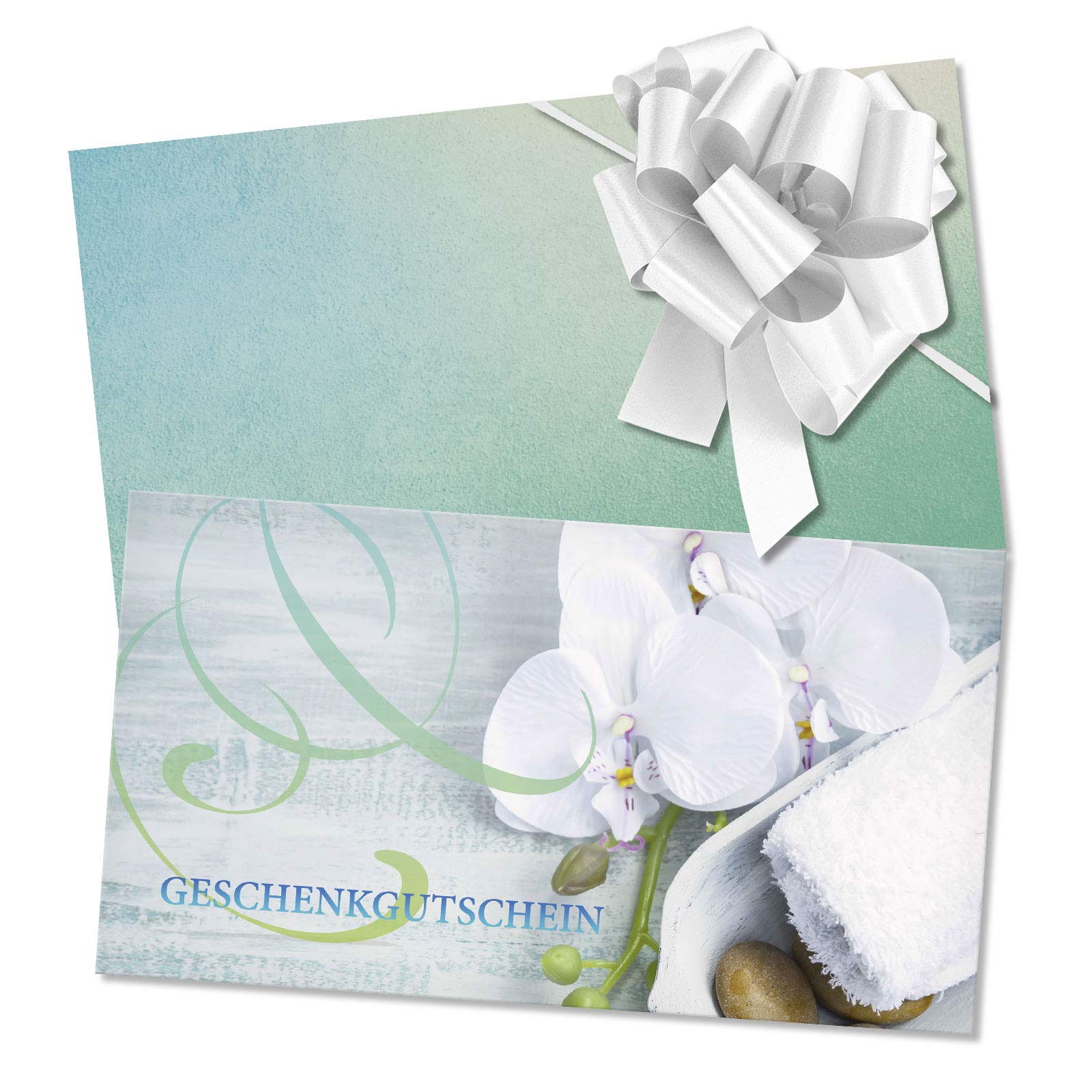 Gutschein-Set. 50x Gutschein + Kuvert + Schleife. Für Kosmetiksalon Kosmetik Wellness Spa Massageinstitute, blanko zum selber Ausfüllen.