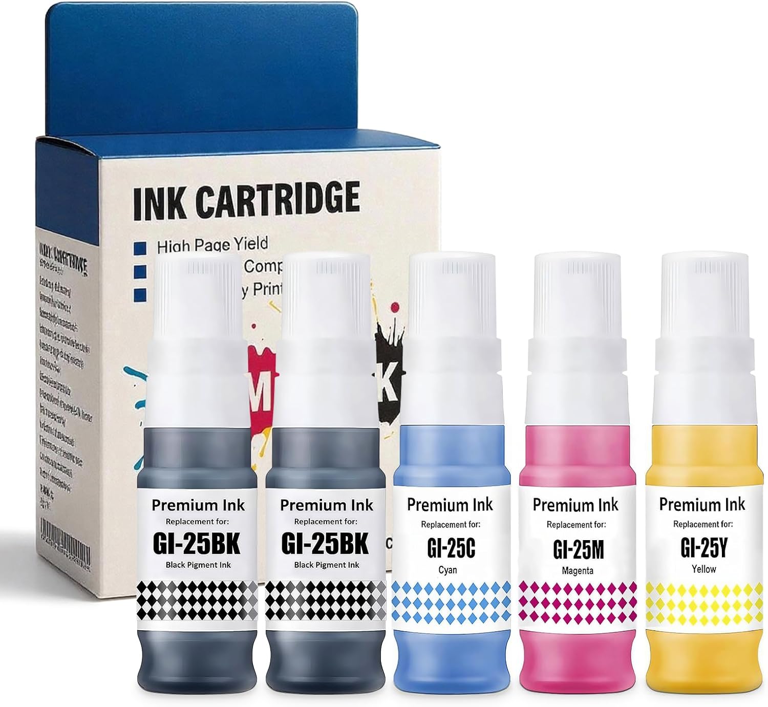 Pigment GI-25 Ink Refill Bottles Compatible for Canon Maxify GX1020 GX2020 Megatank Printer, Black Cyan Magenta Yellow 4-Pack (1 Black,1 Cyan,1 Magenta,1 Yellow)