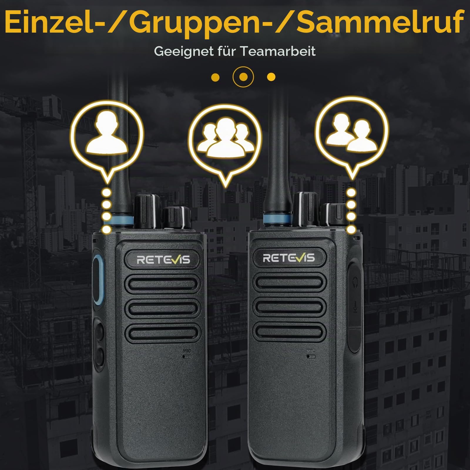 Retevis P1 DMR Profi Funkgerät, Digital Walkie Talkie Große Reichweite | Profi Digitalfunkgerät mit Relais & Aufnahme, Kompatibel mit MOTOTRBO AES-Verschlüsselung, für Herstellung, Schwarz, 2 Stück
