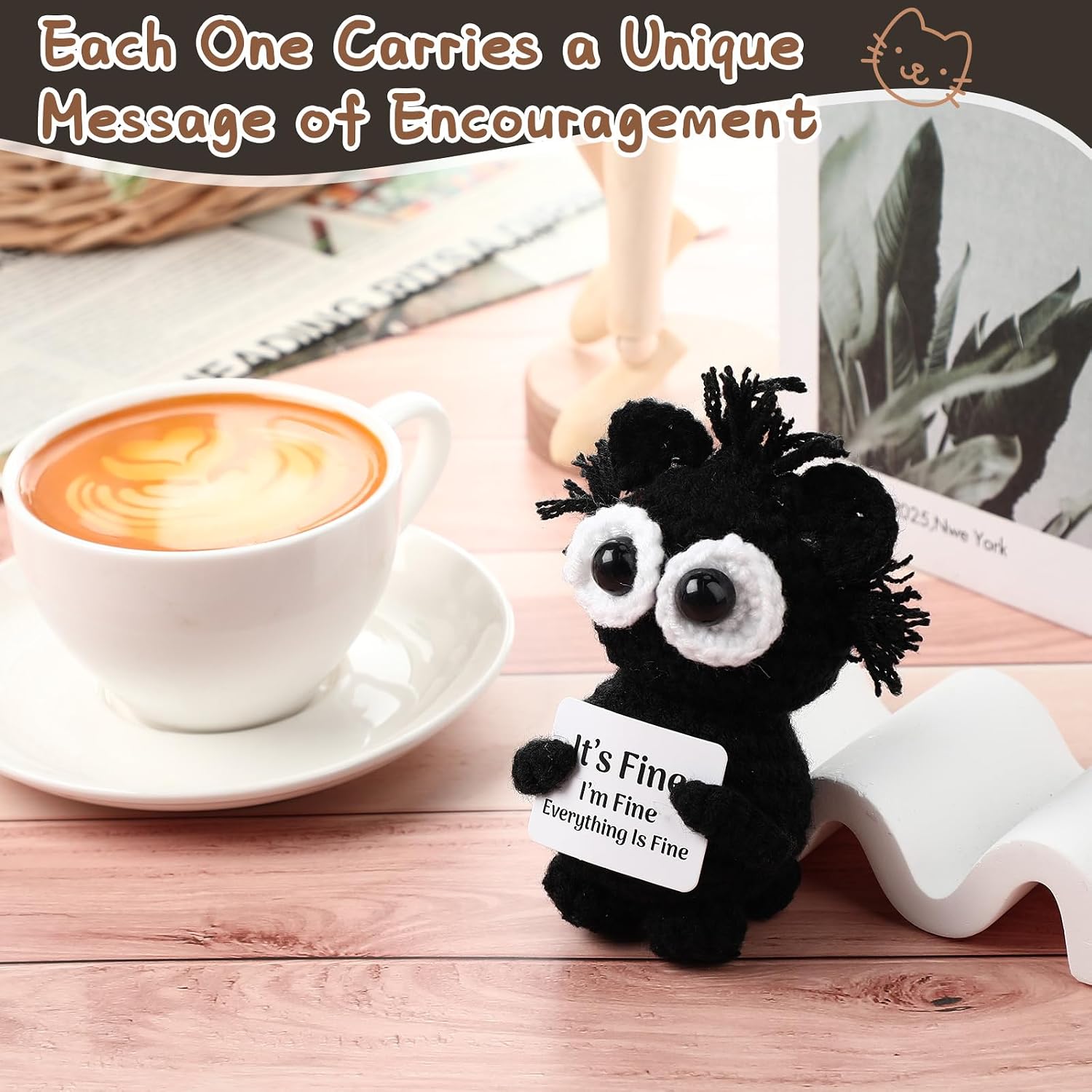 Arrowbash Funny Positive Knitted Crochet Cat Inspirational Doll with Inspiration Card Emotional Gift Uplifting Yarn Animal for Friends Coworkers Employee Birthday Holiday Party Favors