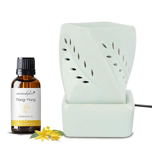 Aromahpure Sky Blue Electric Ceramic Twist Diffuser 15 ml Fragrance Oil | Scented Diffuser Ylang Ylang Secret | Elegant Diffuser for Home, Mandir, Office, Desk Decoratives, Gifting