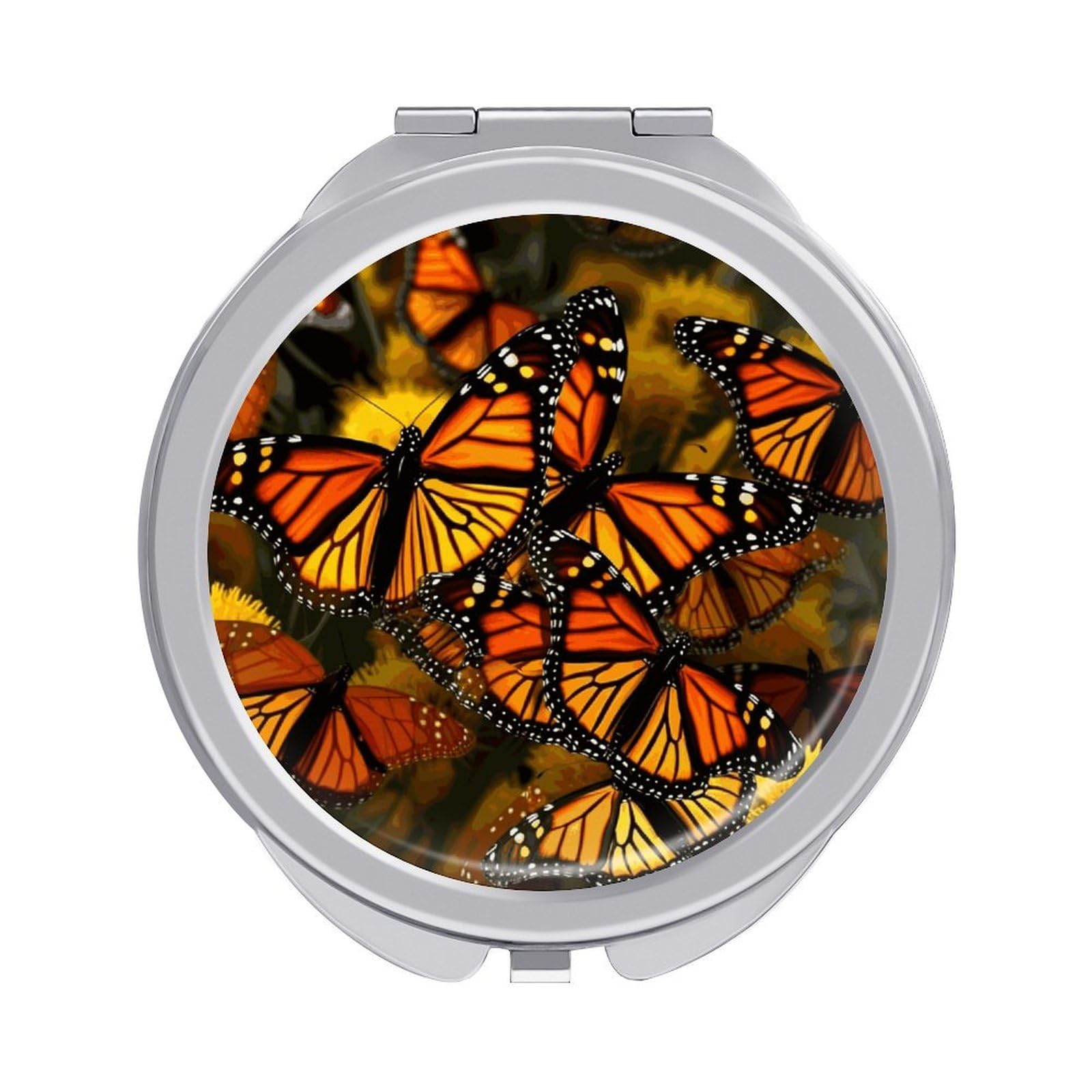 JTREHY Monarch Butterflies Makeup Mirror Portable Folding Mirror Compact Travel Mirrors 2-Sided Round Pocket Mirrors Cute Handheld Beauty Mirror for Handbag Purse for Women Gift